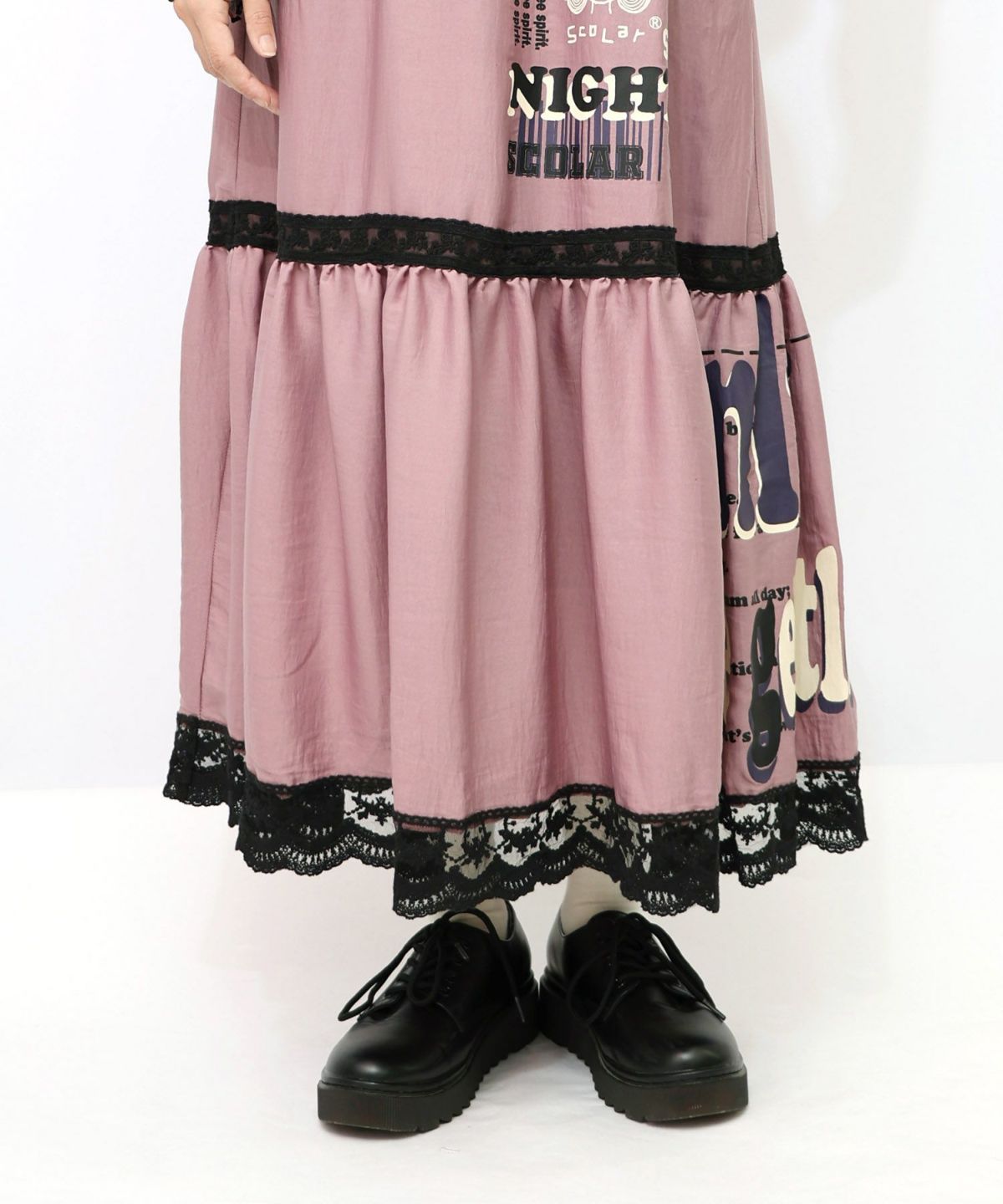 スカラーグラフィック柄 レース×サテンスカート-23