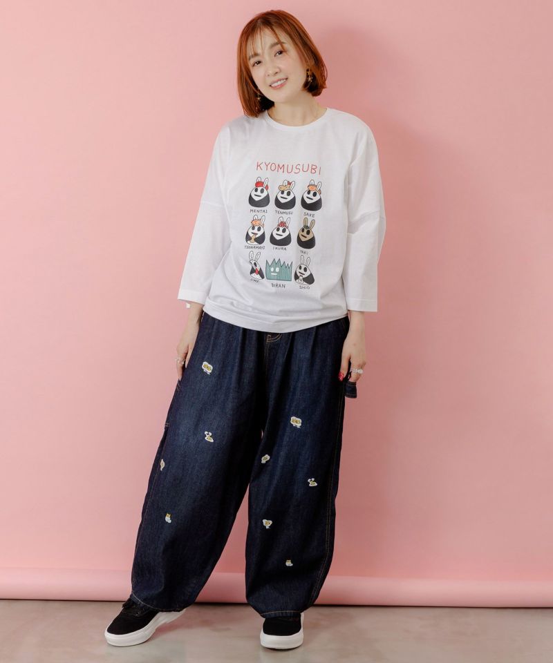 ウサギのきょむすび柄Tシャツ-2