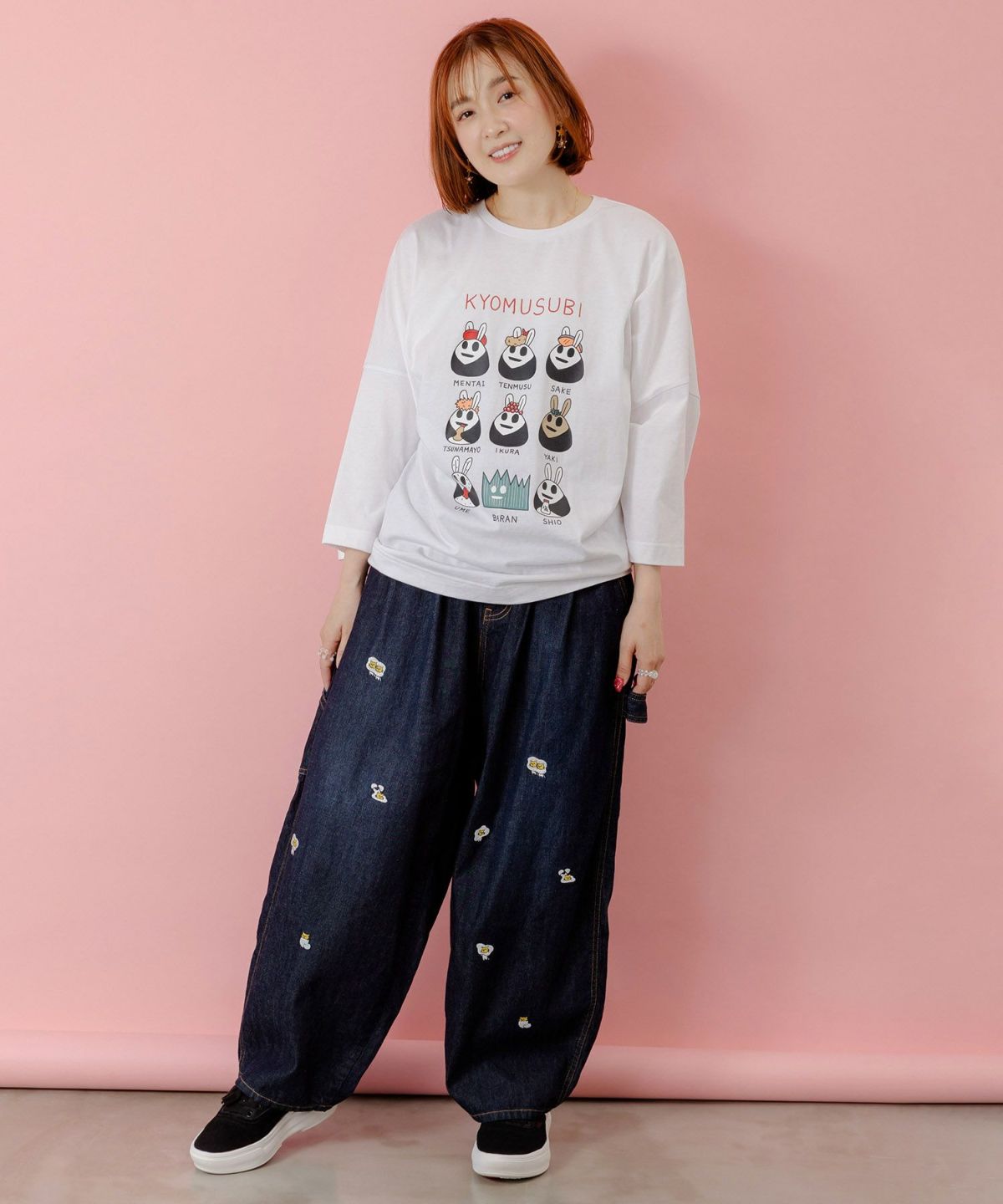 ウサギのきょむすび柄Tシャツ-2