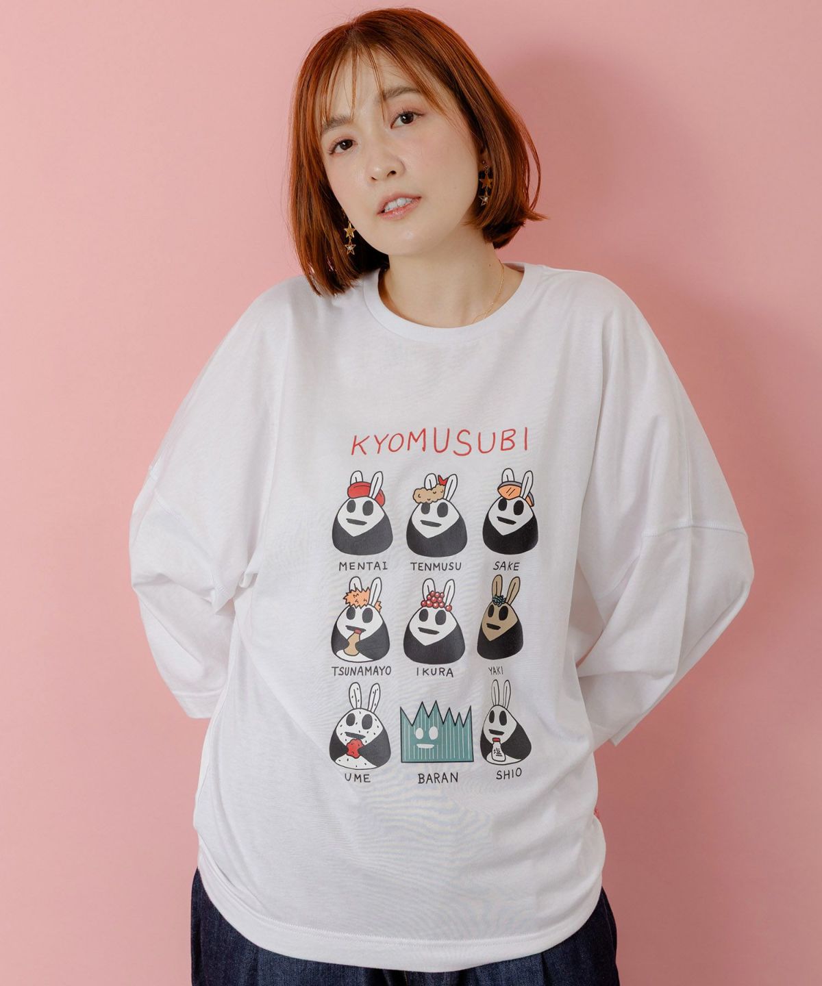 ウサギのきょむすび柄Tシャツ-3