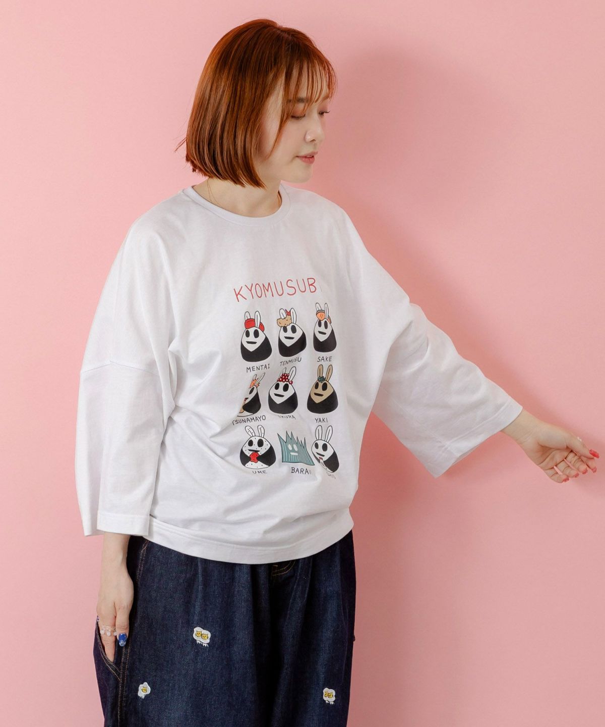 ウサギのきょむすび柄Tシャツ-4