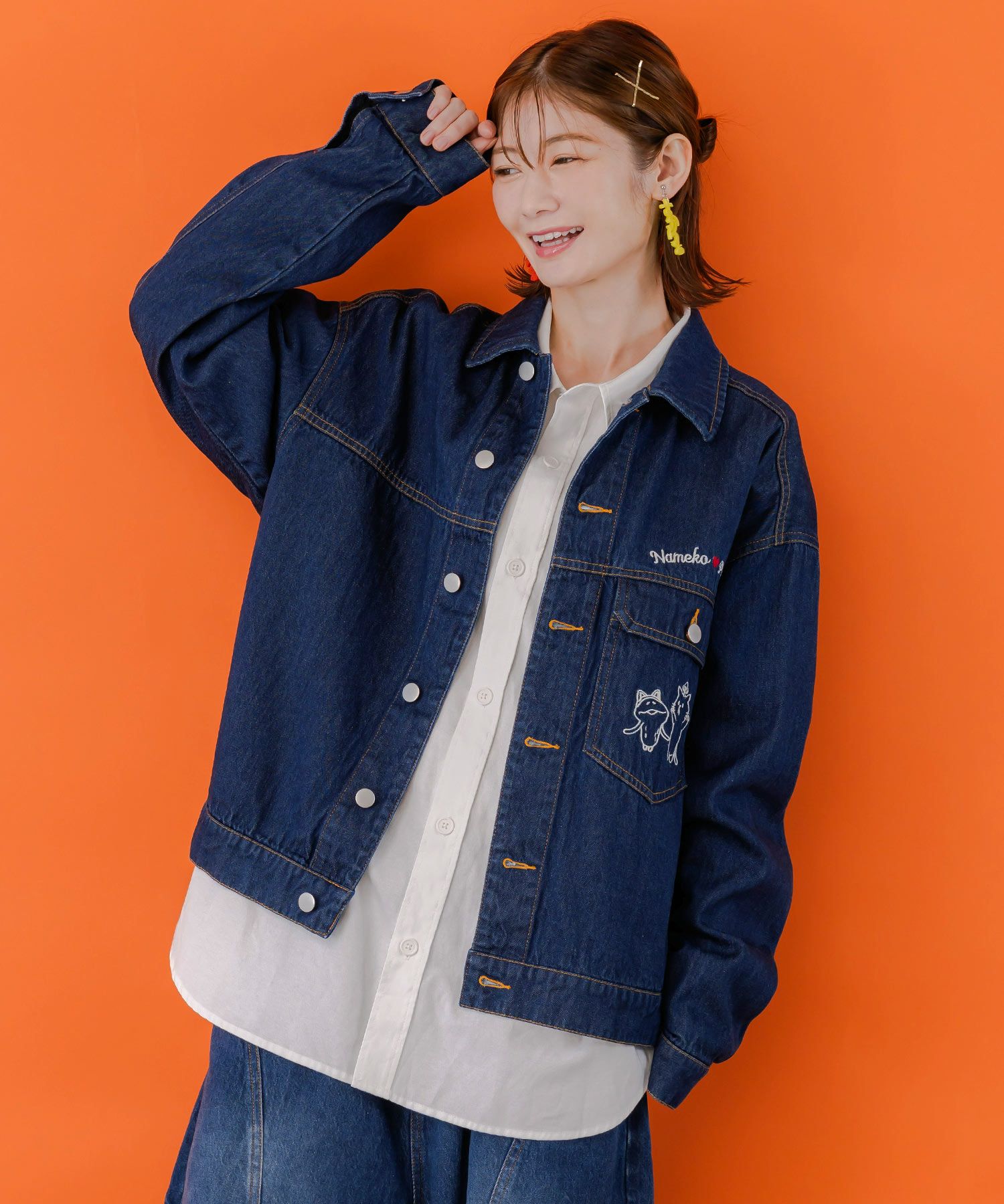 なめことネコずきんのおつかい デニムジャケット-3