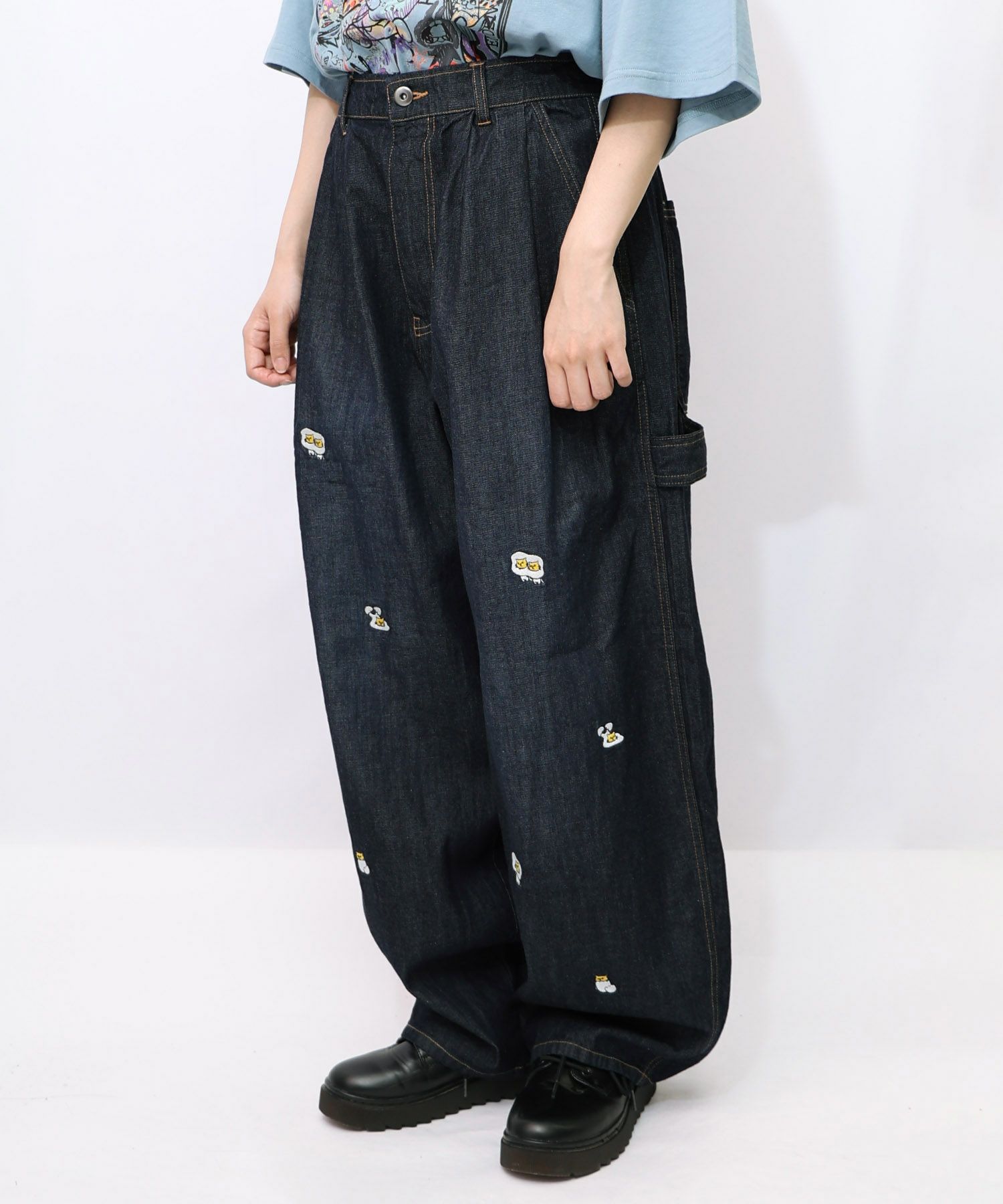 パリティーのネコ目玉焼き刺繍パンツ-12