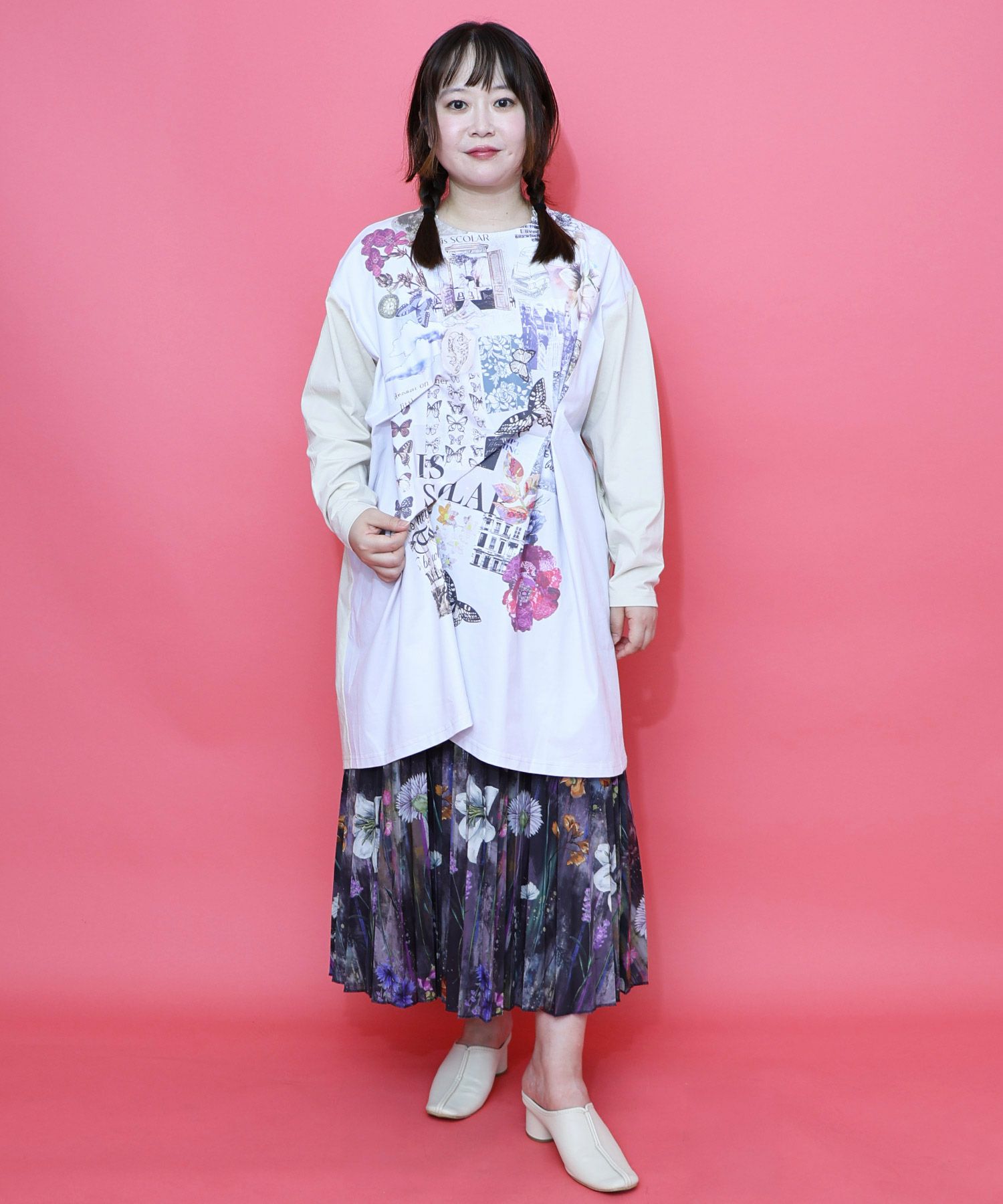 花蝶コラージュ柄ワンピース-2