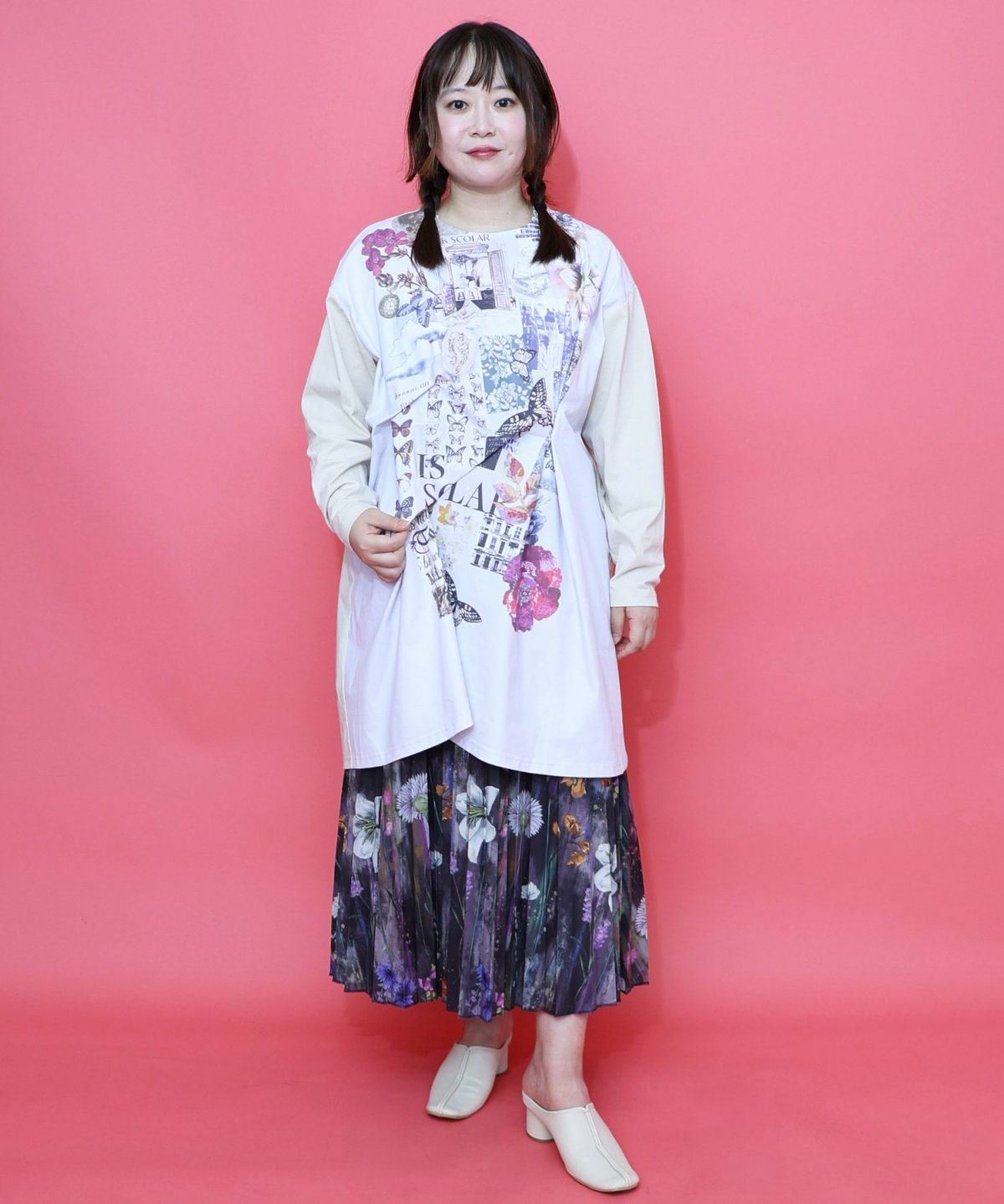 花蝶コラージュ柄ワンピース-2