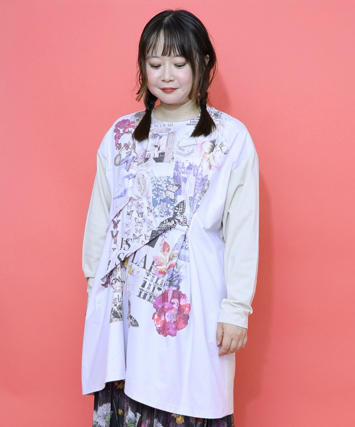 花蝶コラージュ柄ワンピース-3