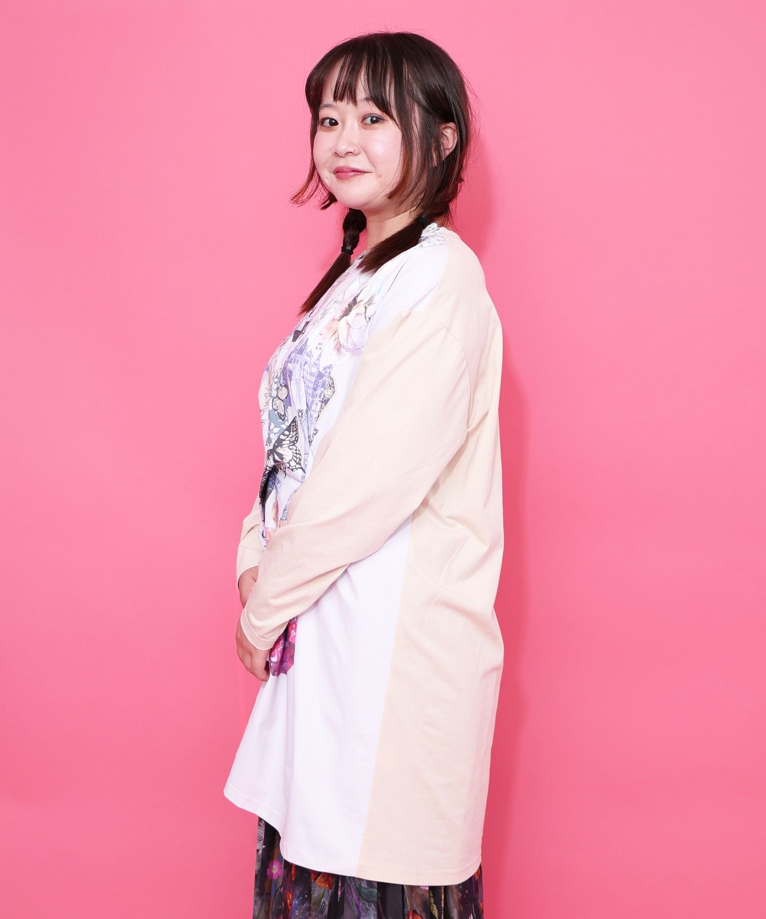 花蝶コラージュ柄ワンピース-4