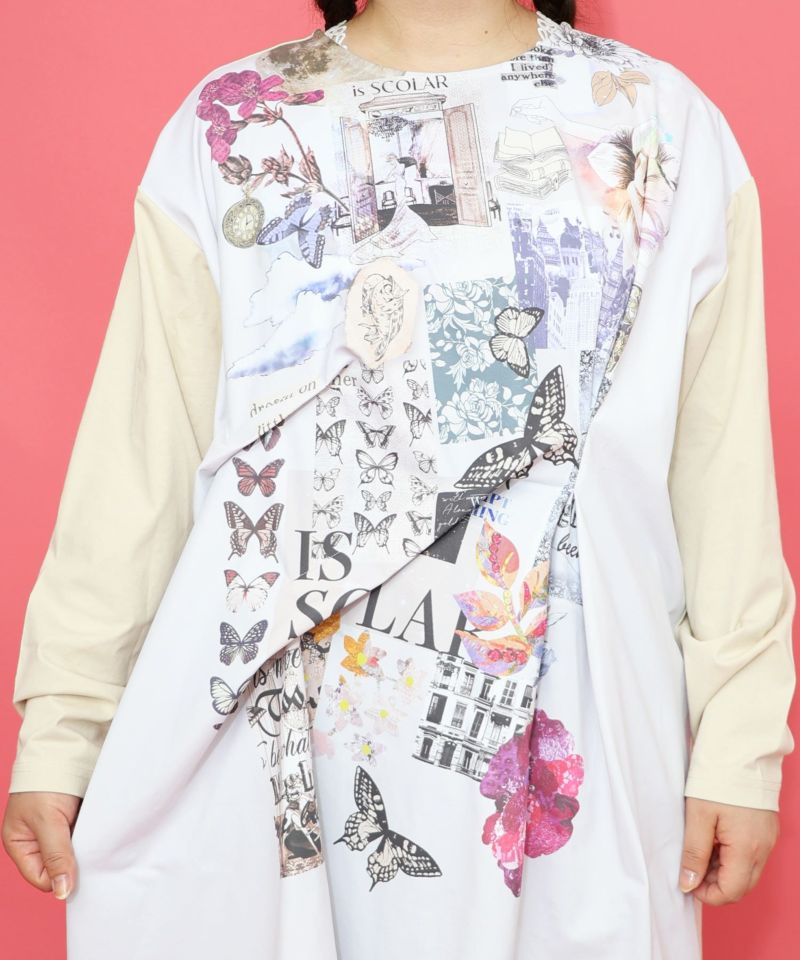 花蝶コラージュ柄ワンピース-6