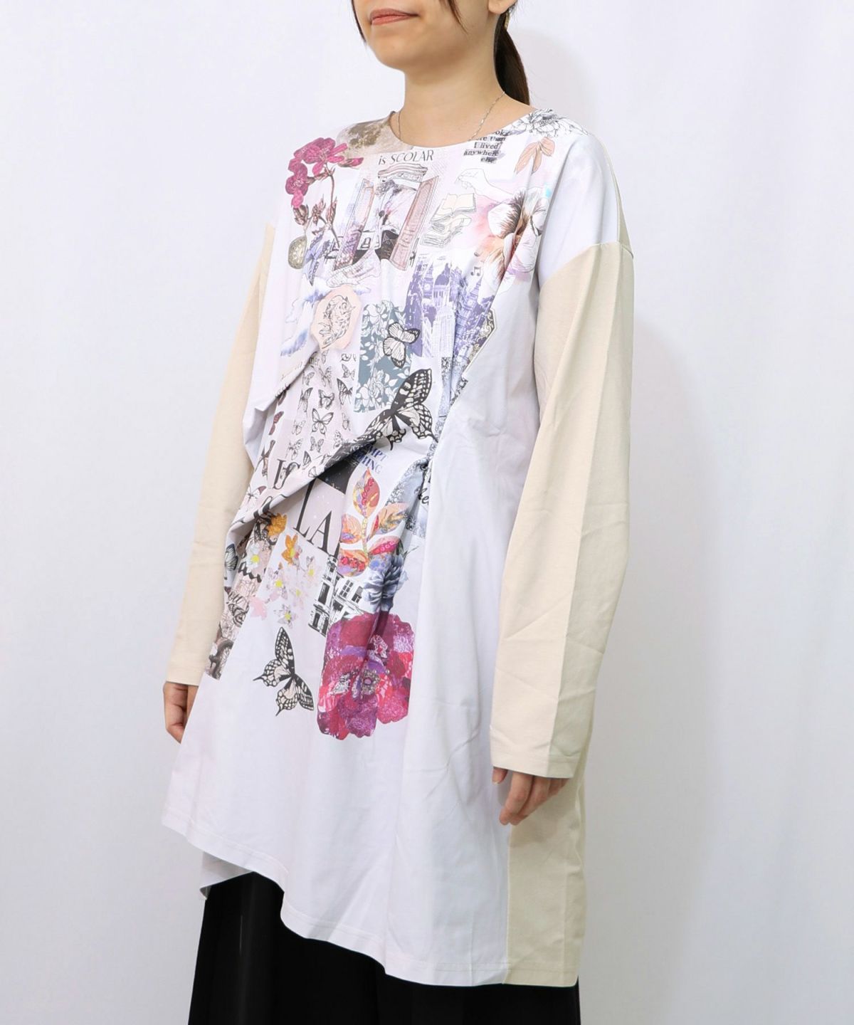 花蝶コラージュ柄ワンピース-8