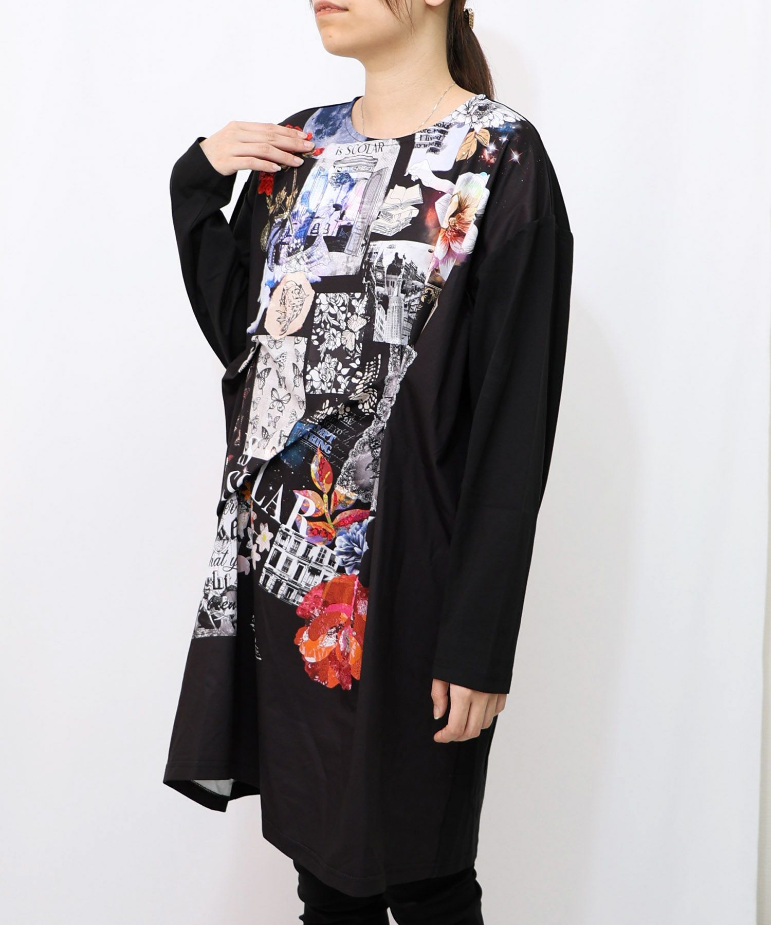 花蝶コラージュ柄ワンピース-12