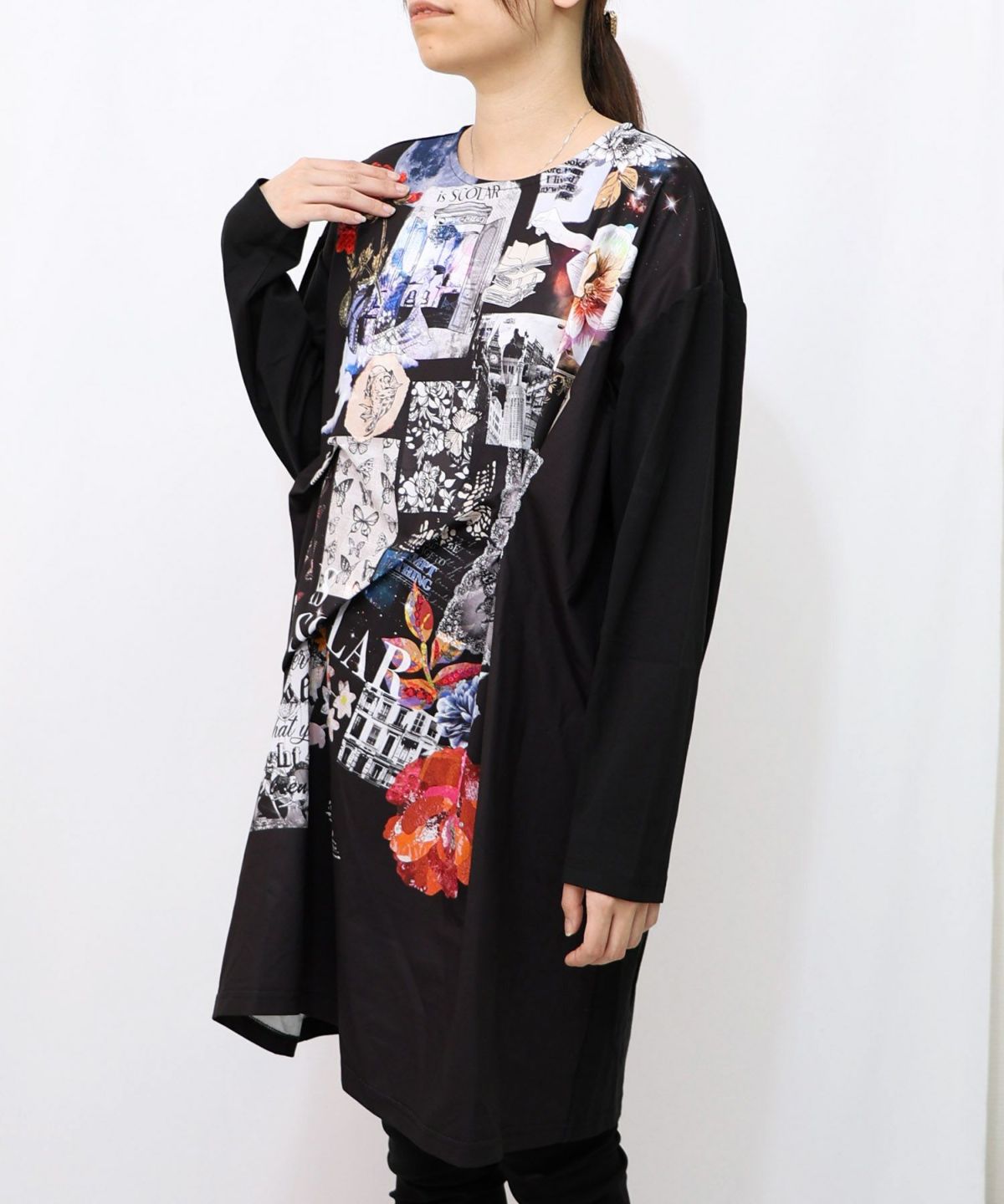 花蝶コラージュ柄ワンピース-12