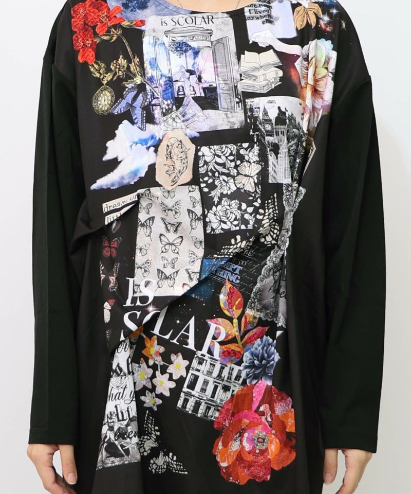 iS ScoLar 553221：花蝶コラージュ柄ワンピース 553221：花蝶コラージュ柄ワンピースの通販-ScoLar
