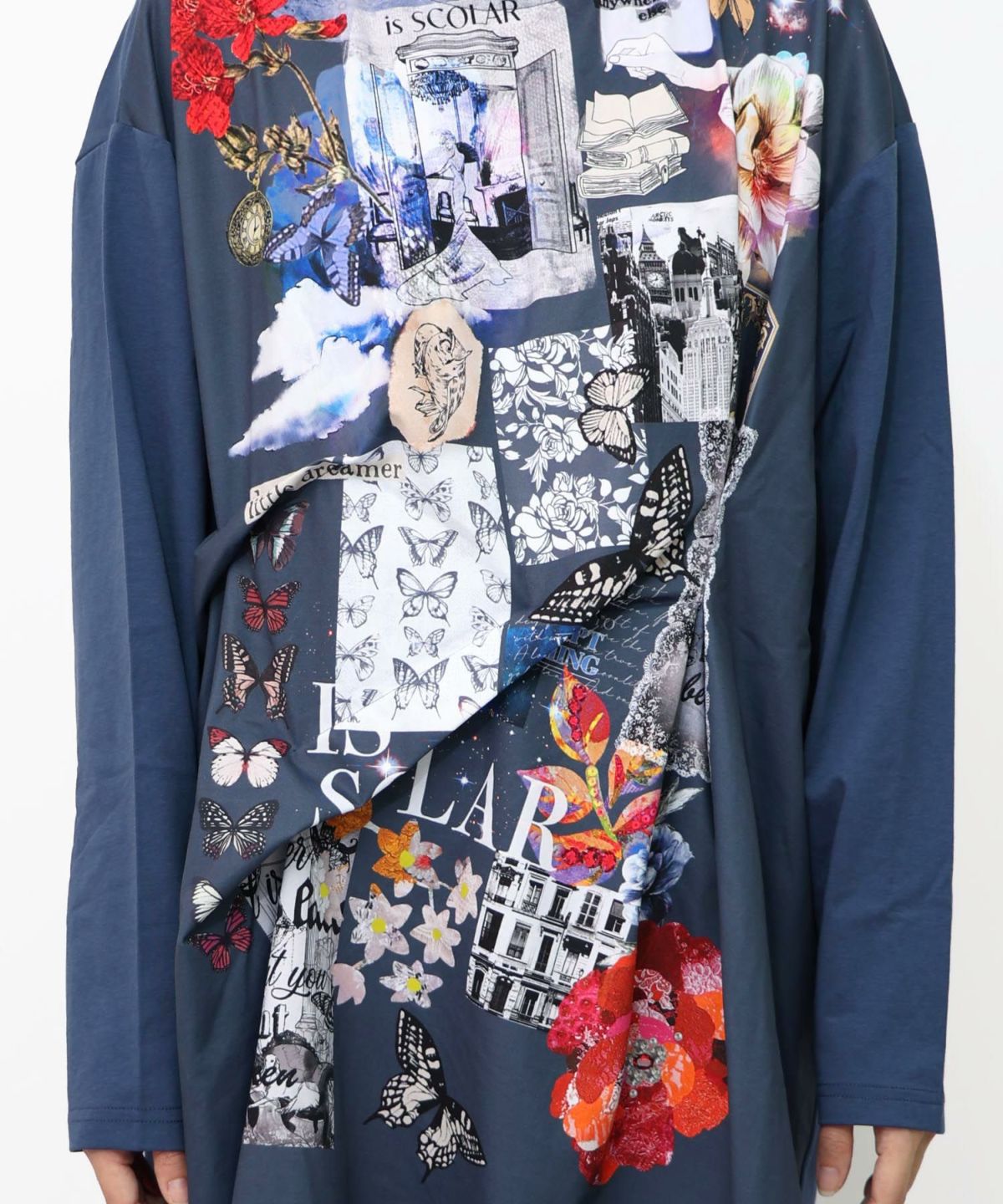 花蝶コラージュ柄ワンピース-18