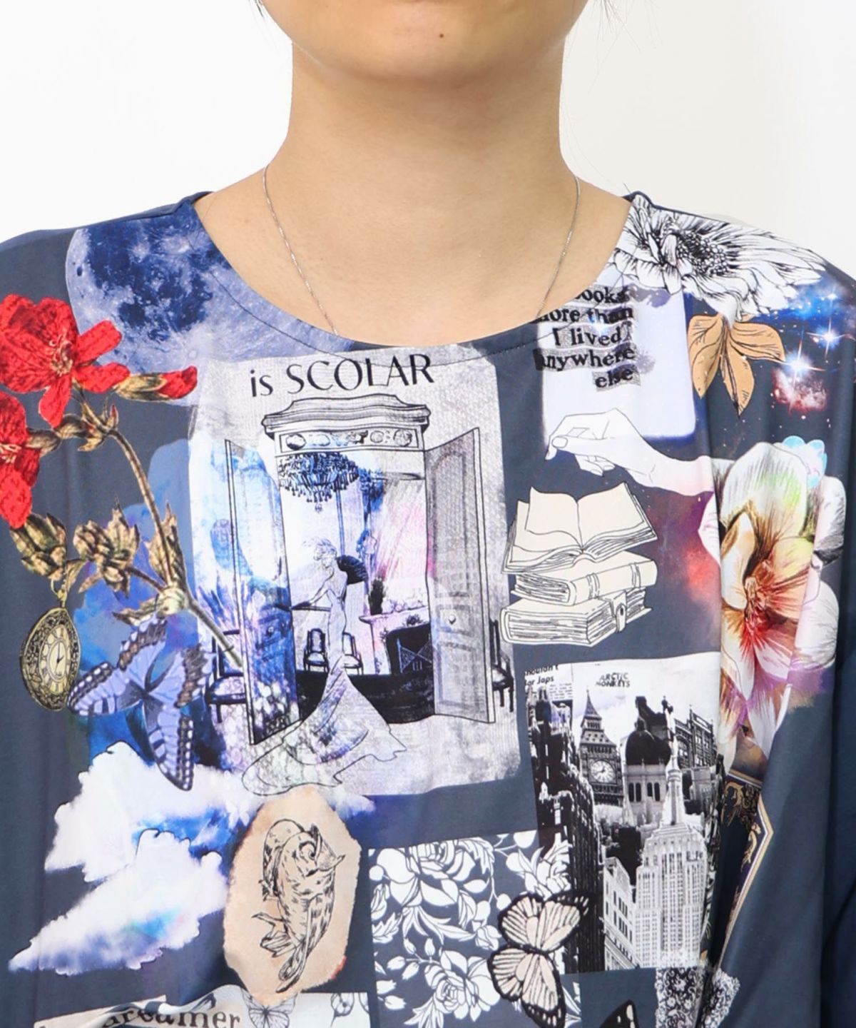 花蝶コラージュ柄ワンピース-19