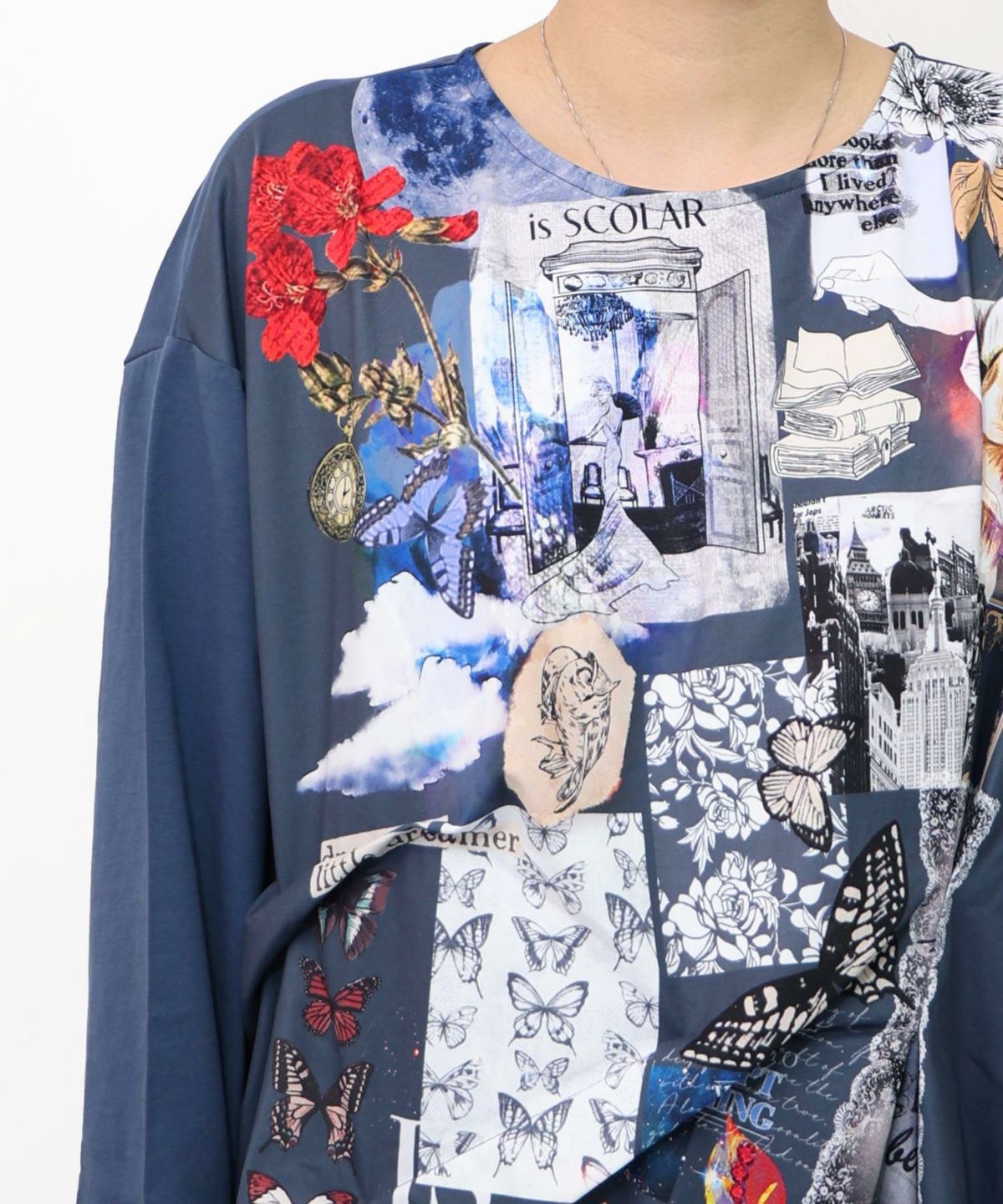 花蝶コラージュ柄ワンピース-20