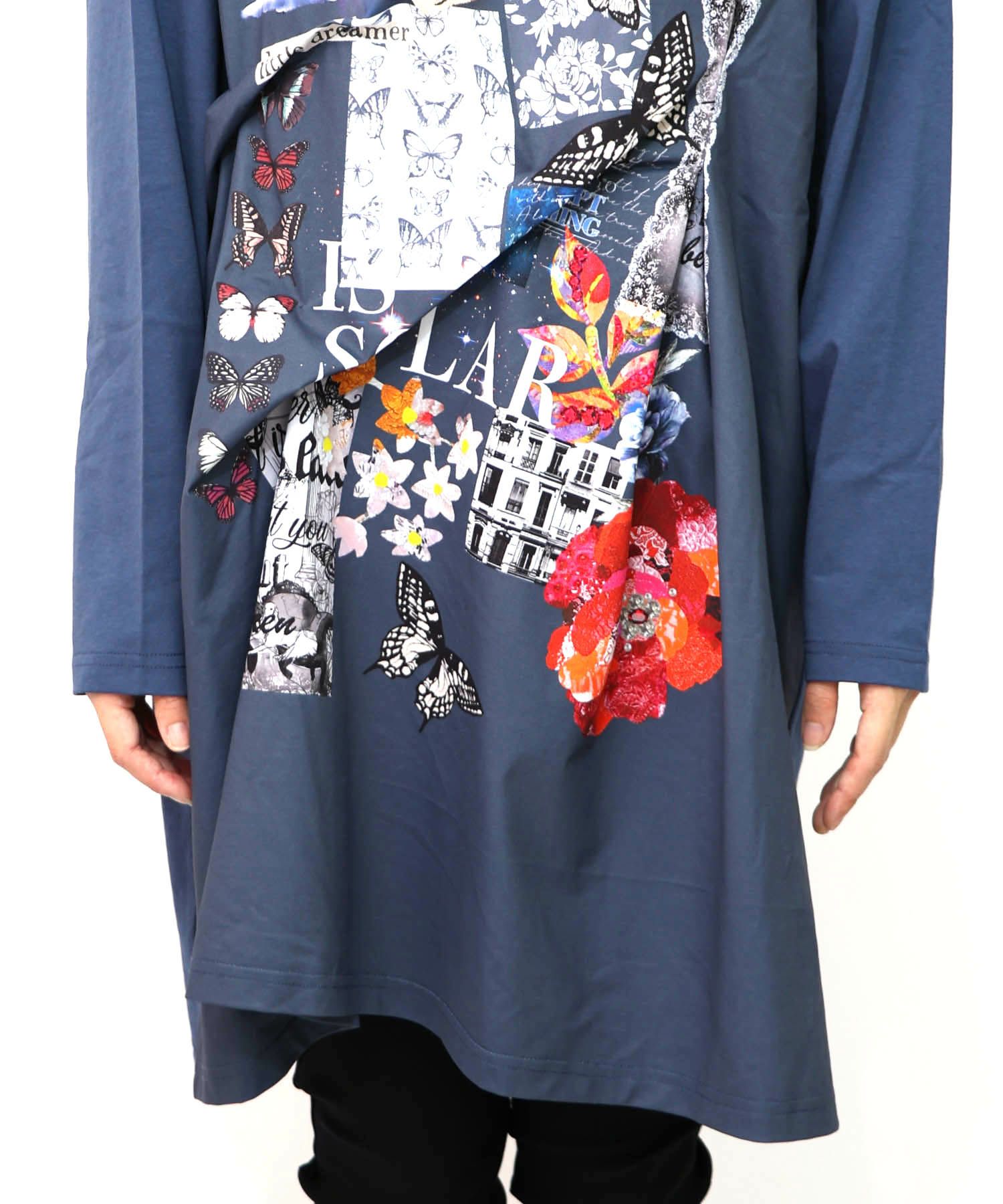 花蝶コラージュ柄ワンピース-21