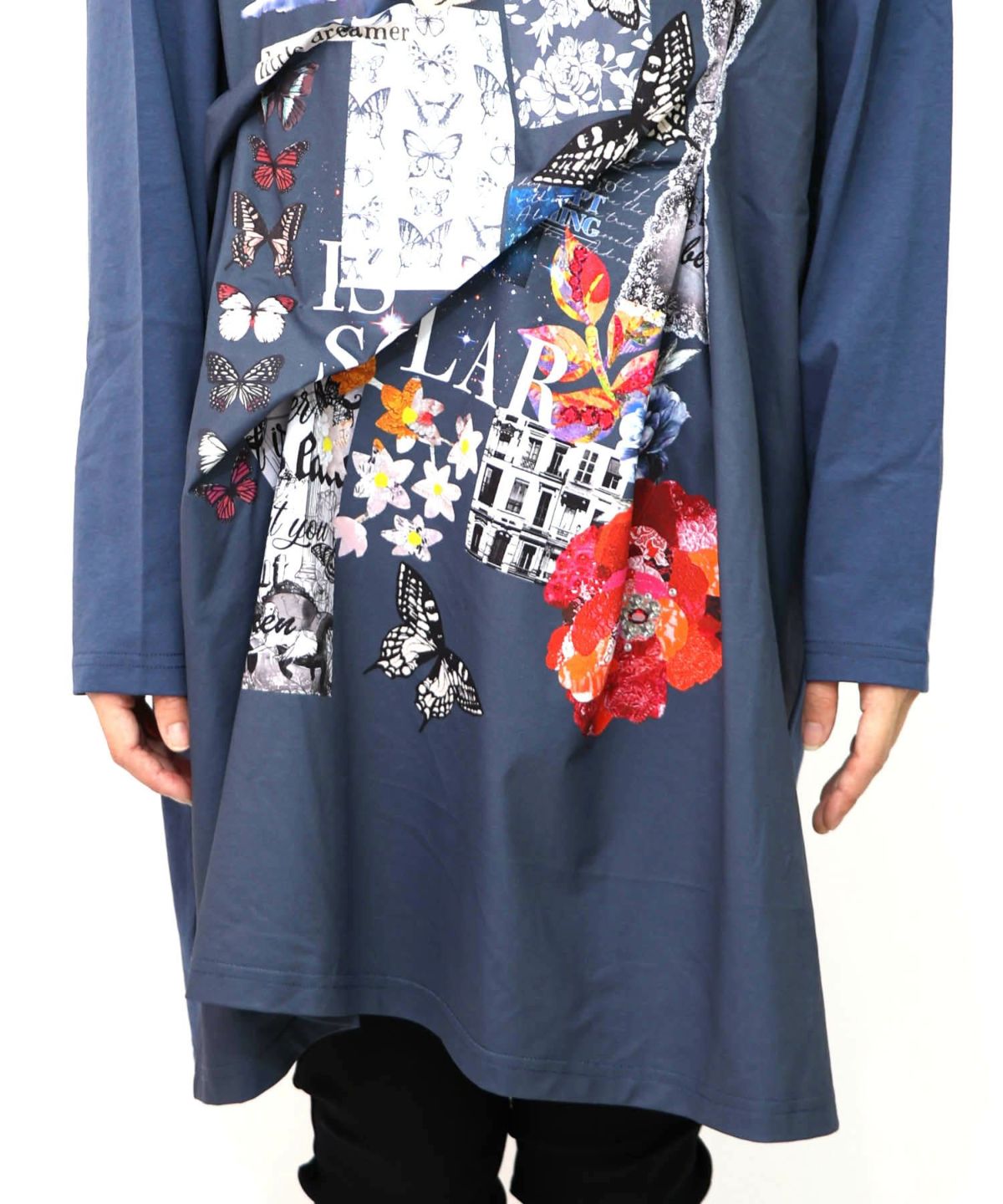 花蝶コラージュ柄ワンピース-21