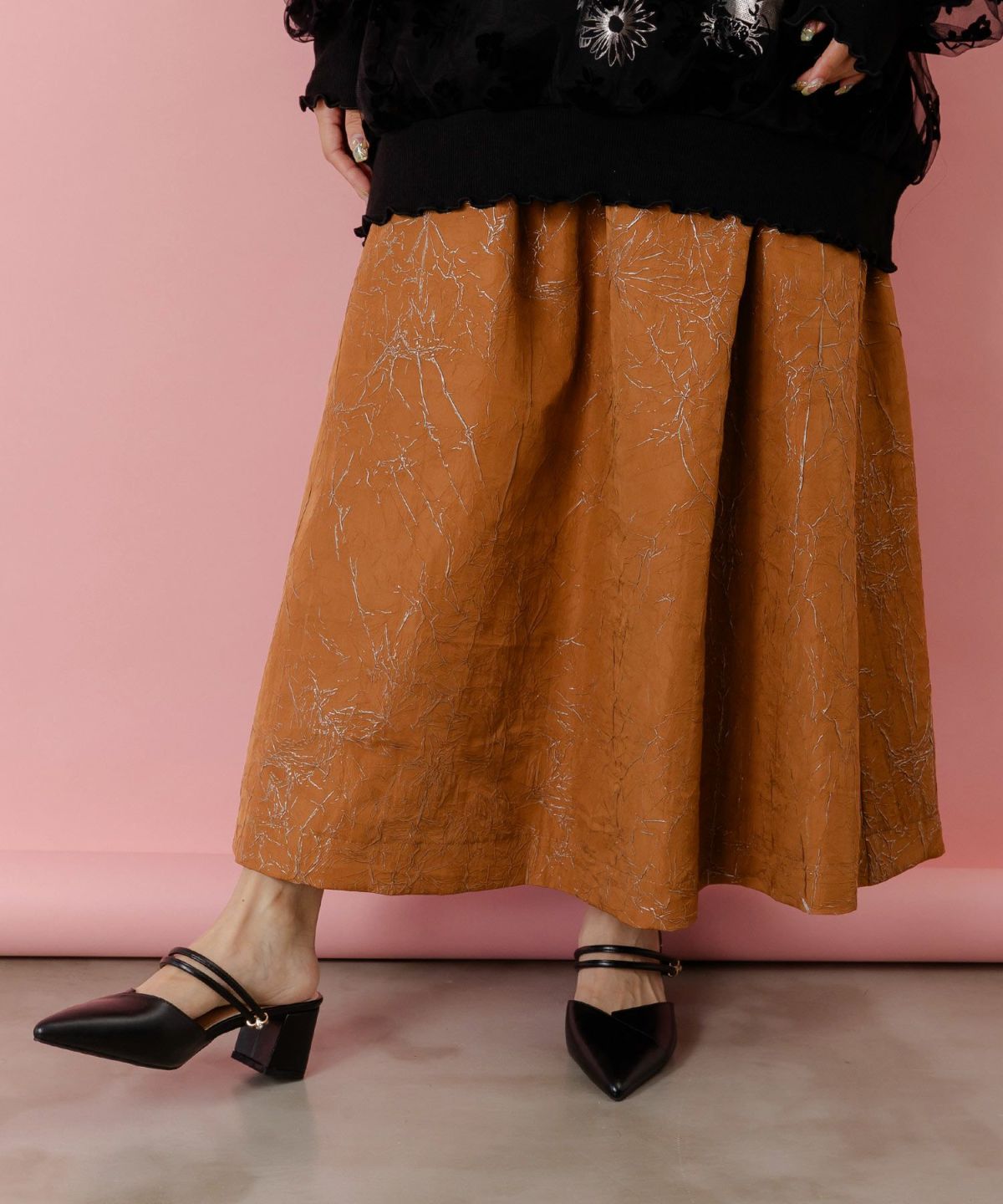 パリ・アート柄 リバーシブルプリーツスカート-4