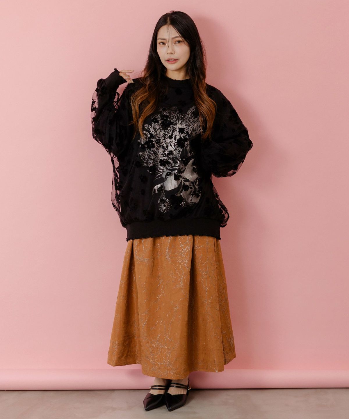 パリ・アート柄 リバーシブルプリーツスカート-5