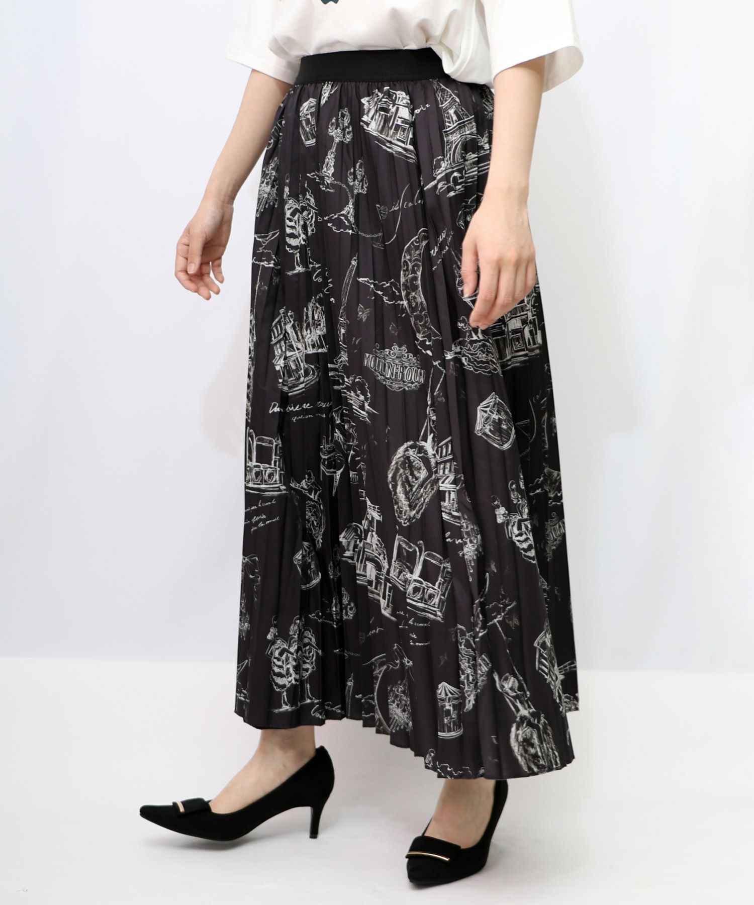 553213：パリ・アート柄 リバーシブルプリーツスカートの通販-ScoLar 