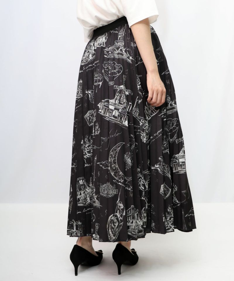 パリ・アート柄 リバーシブルプリーツスカート-11