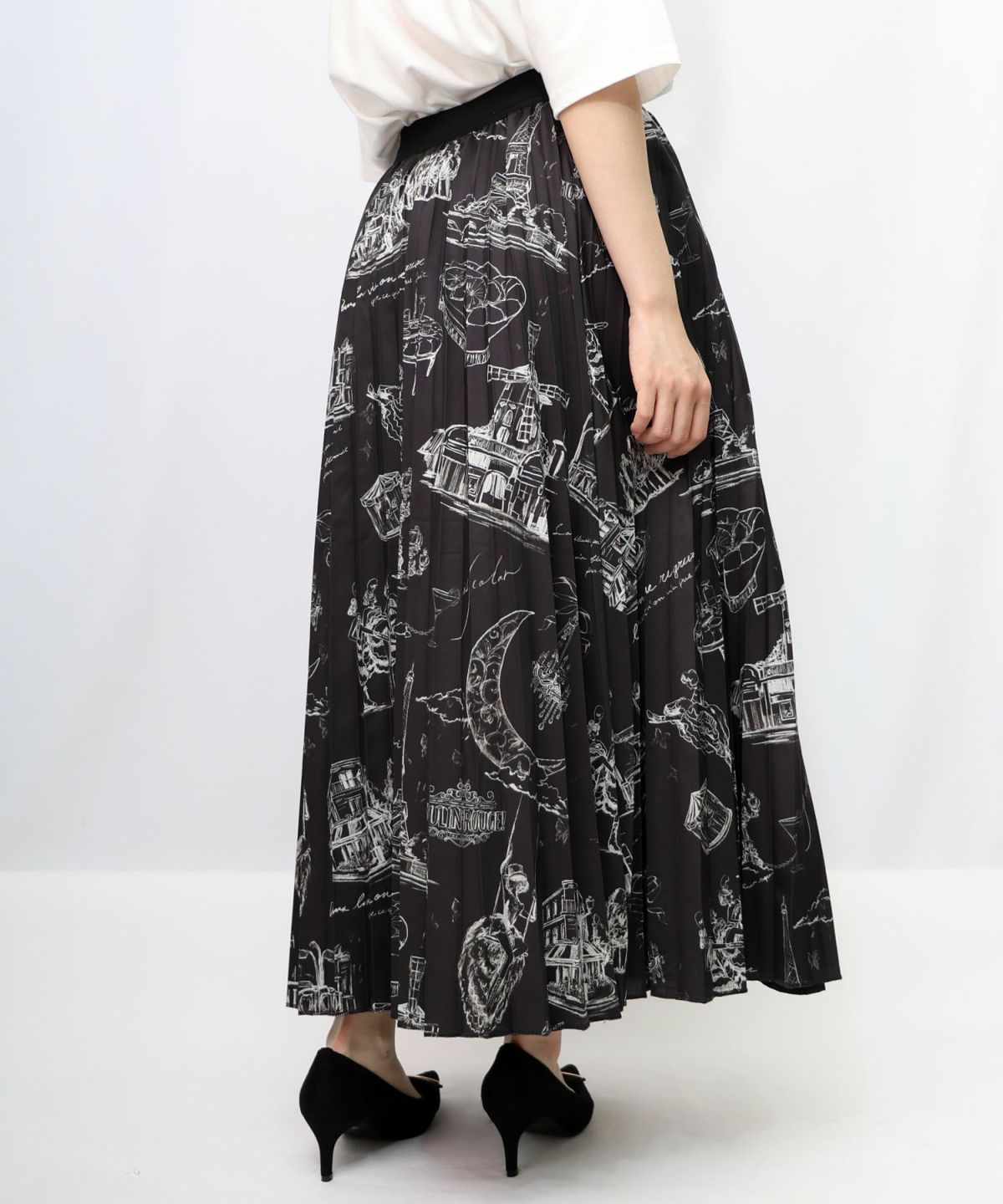 パリ・アート柄 リバーシブルプリーツスカート-11