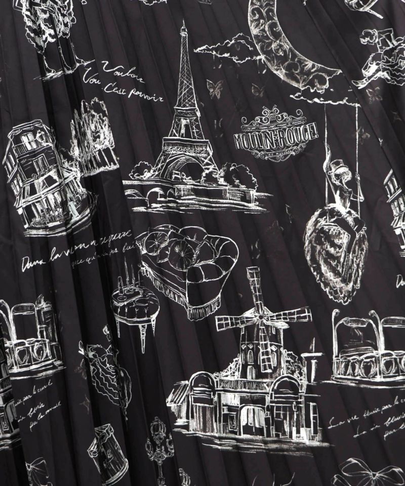 パリ・アート柄 リバーシブルプリーツスカート-12