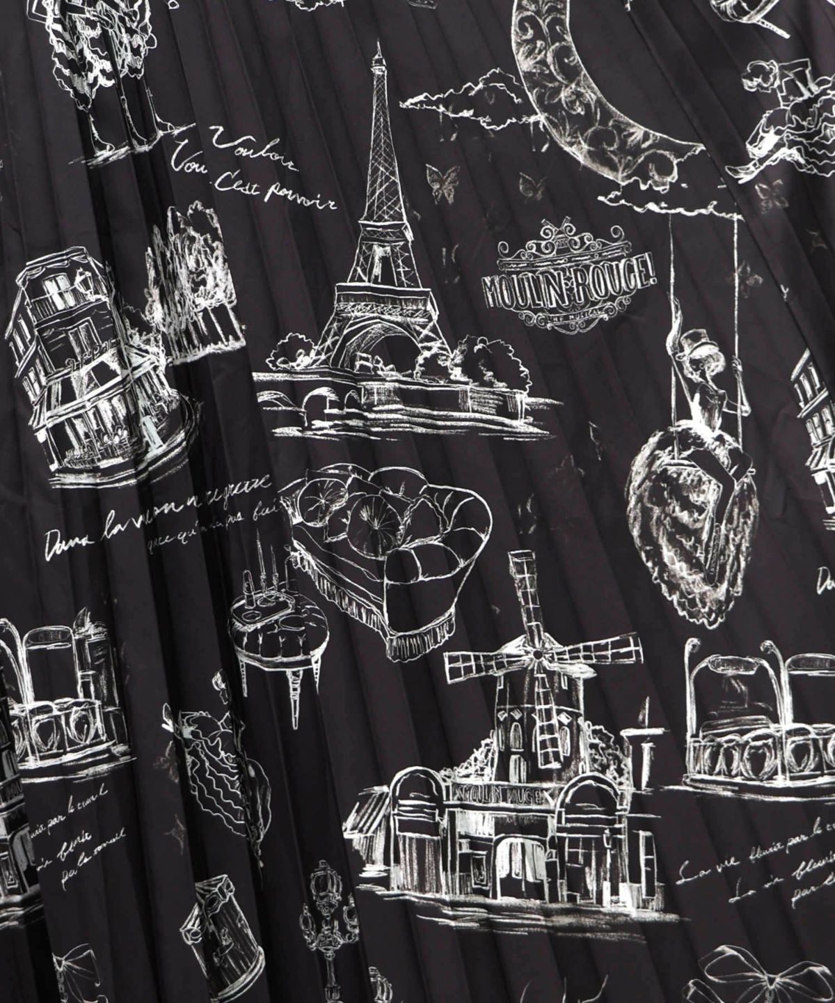 パリ・アート柄 リバーシブルプリーツスカート-12