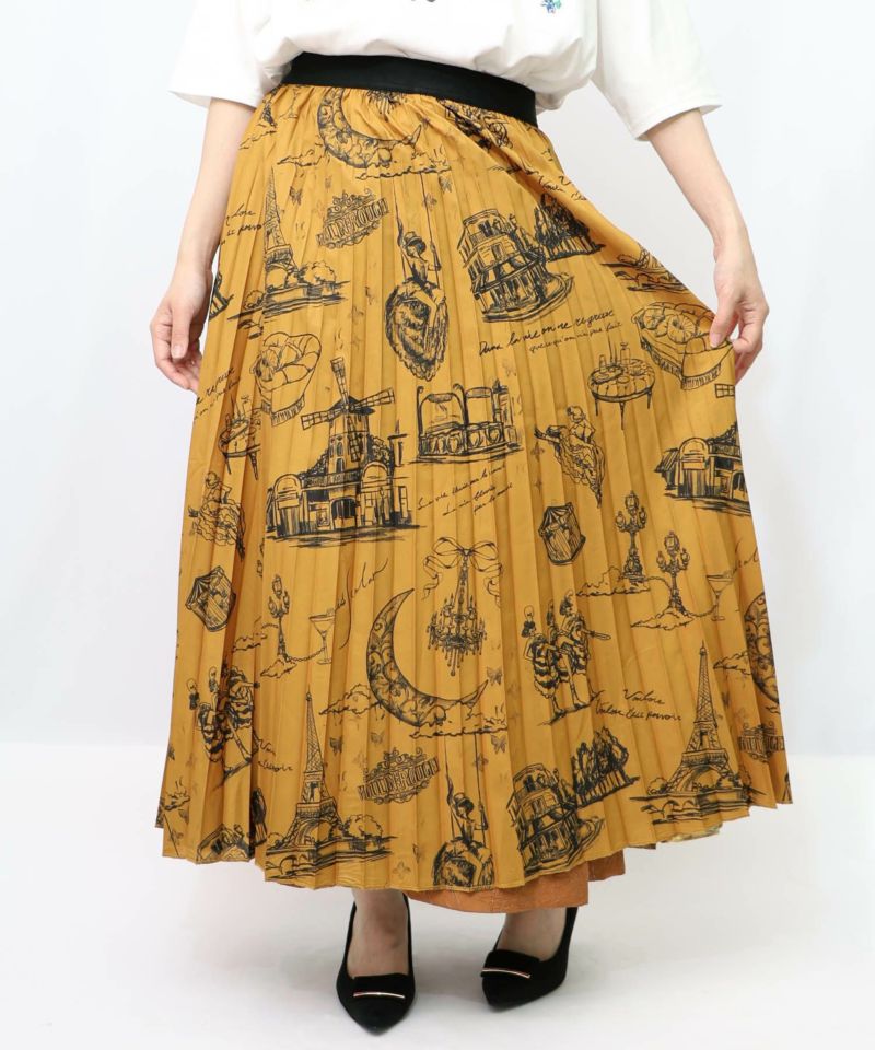 パリ・アート柄 リバーシブルプリーツスカート-21