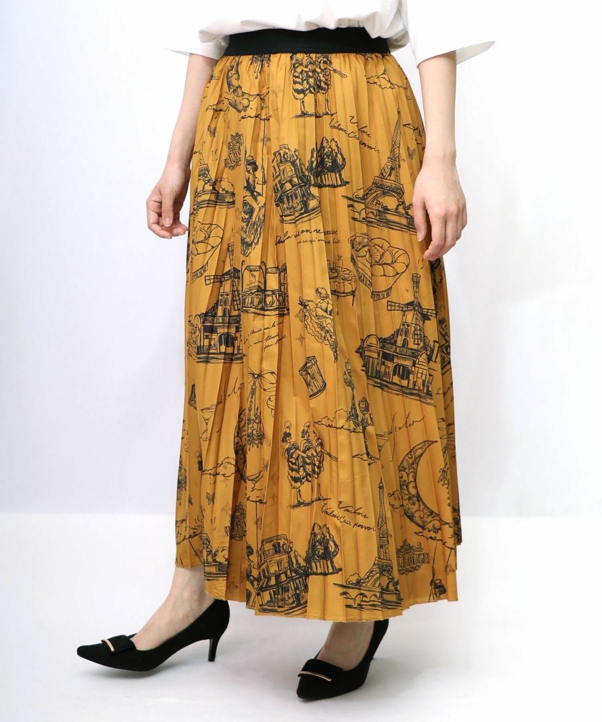 パリ・アート柄 リバーシブルプリーツスカート-22