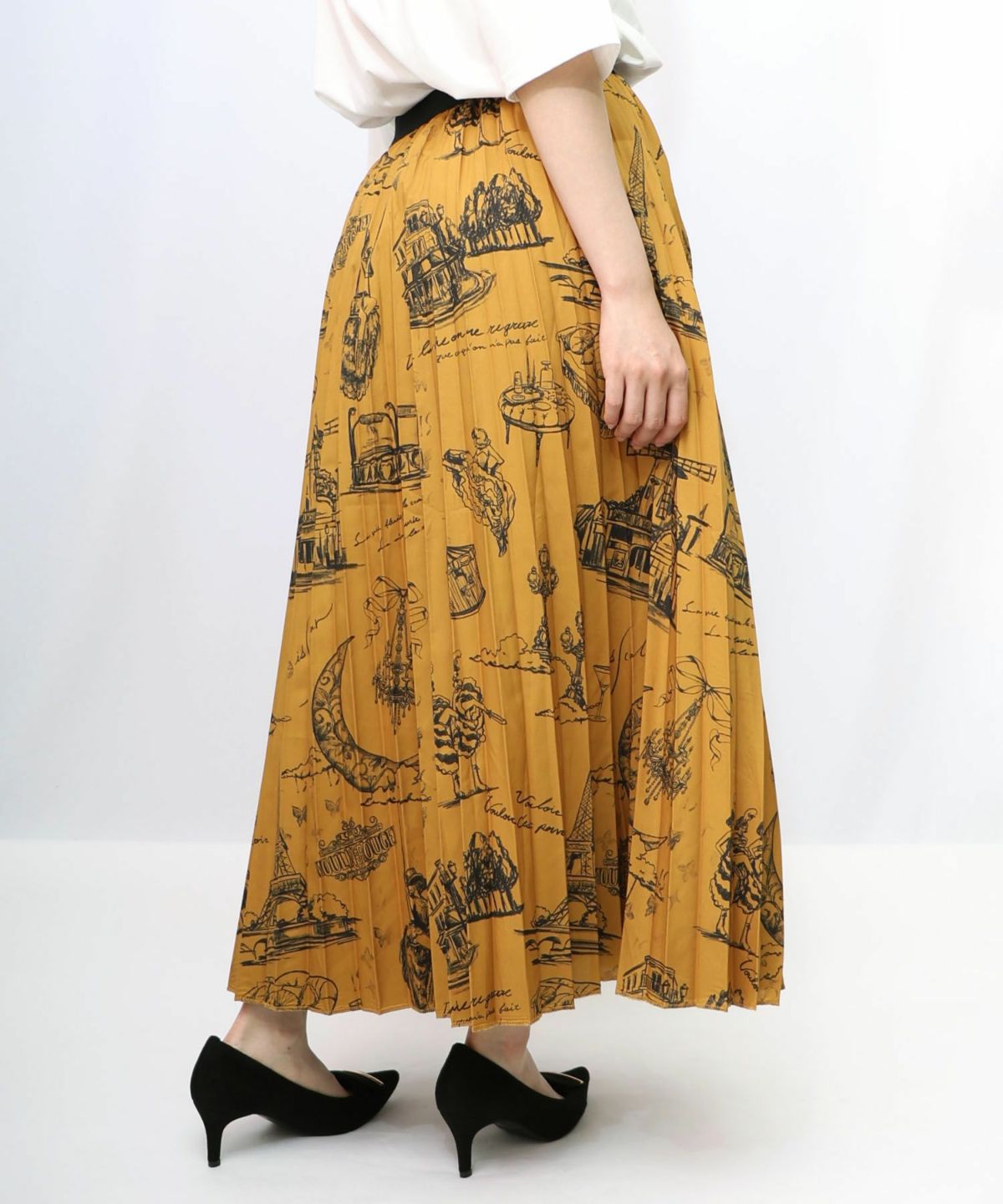パリ・アート柄 リバーシブルプリーツスカート-23