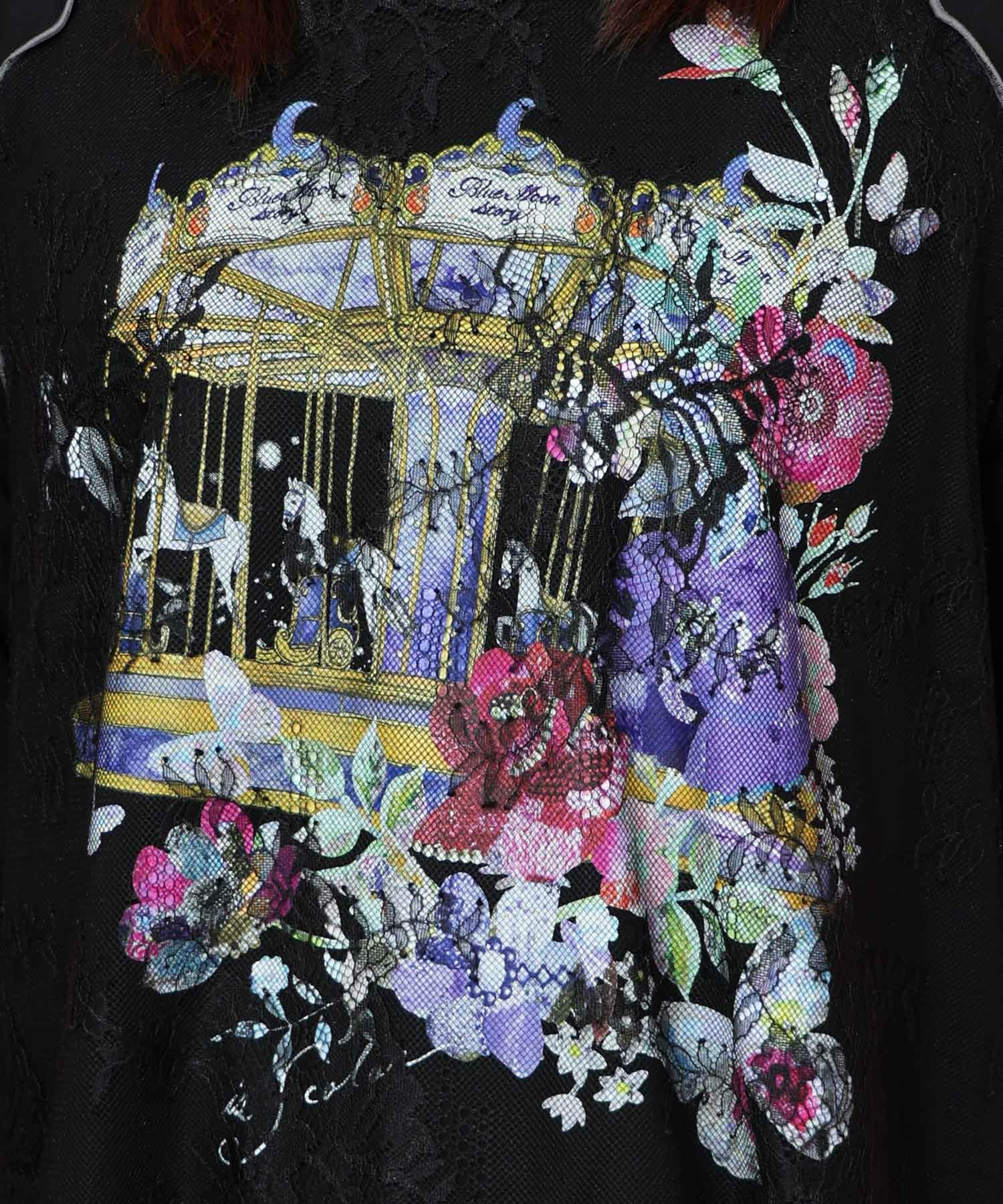 花とメリーゴーランド柄レース重ねロンT-6