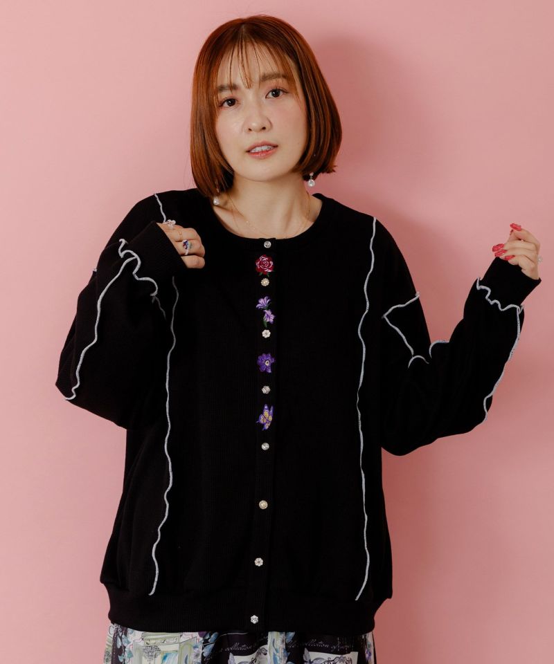 バイカラーメロウ ワッフルカーディガン-1