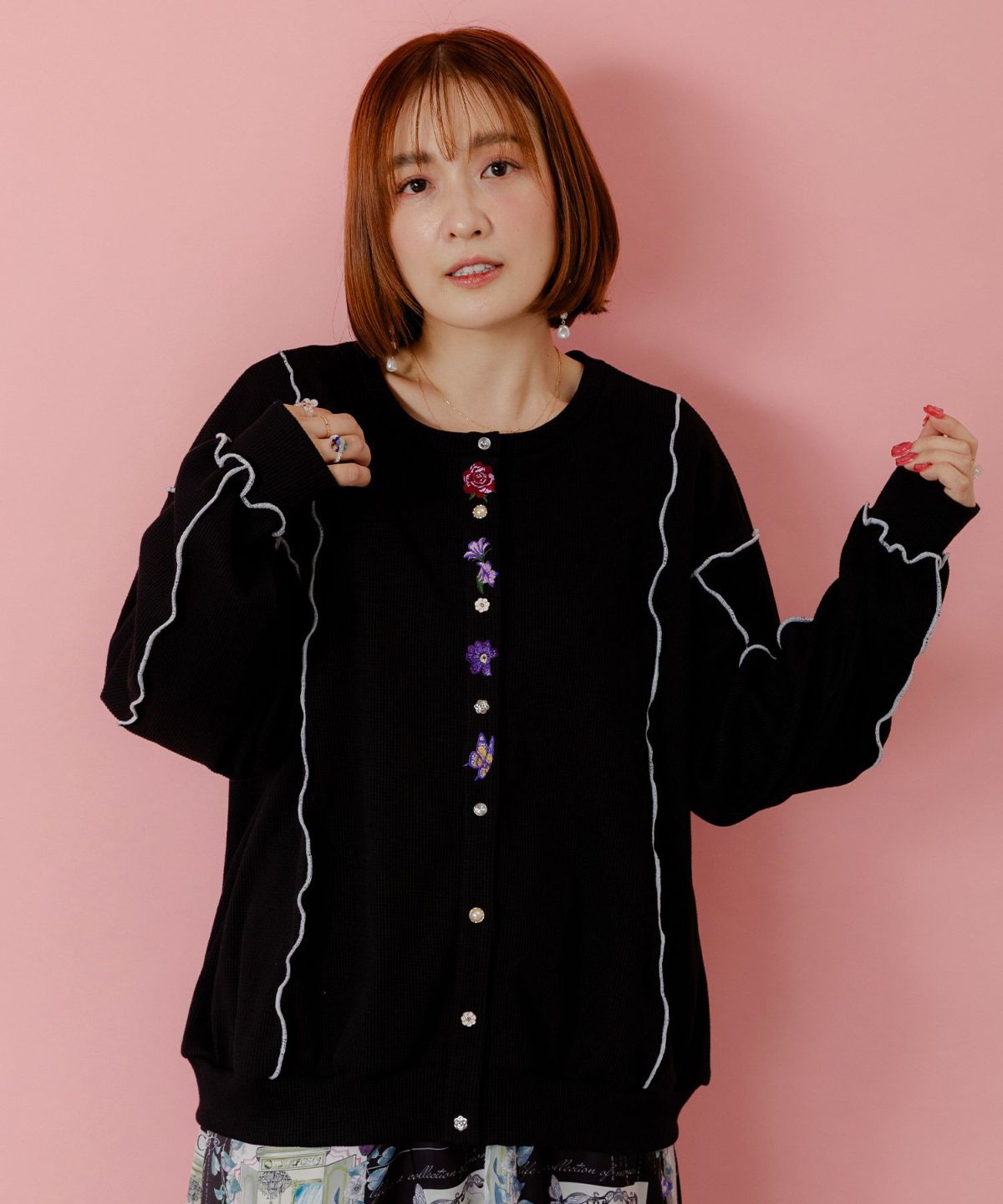 バイカラーメロウ ワッフルカーディガン-1