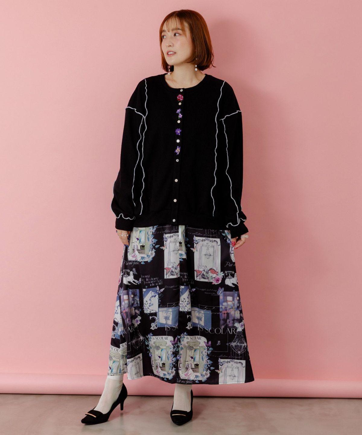 バイカラーメロウ ワッフルカーディガン-2