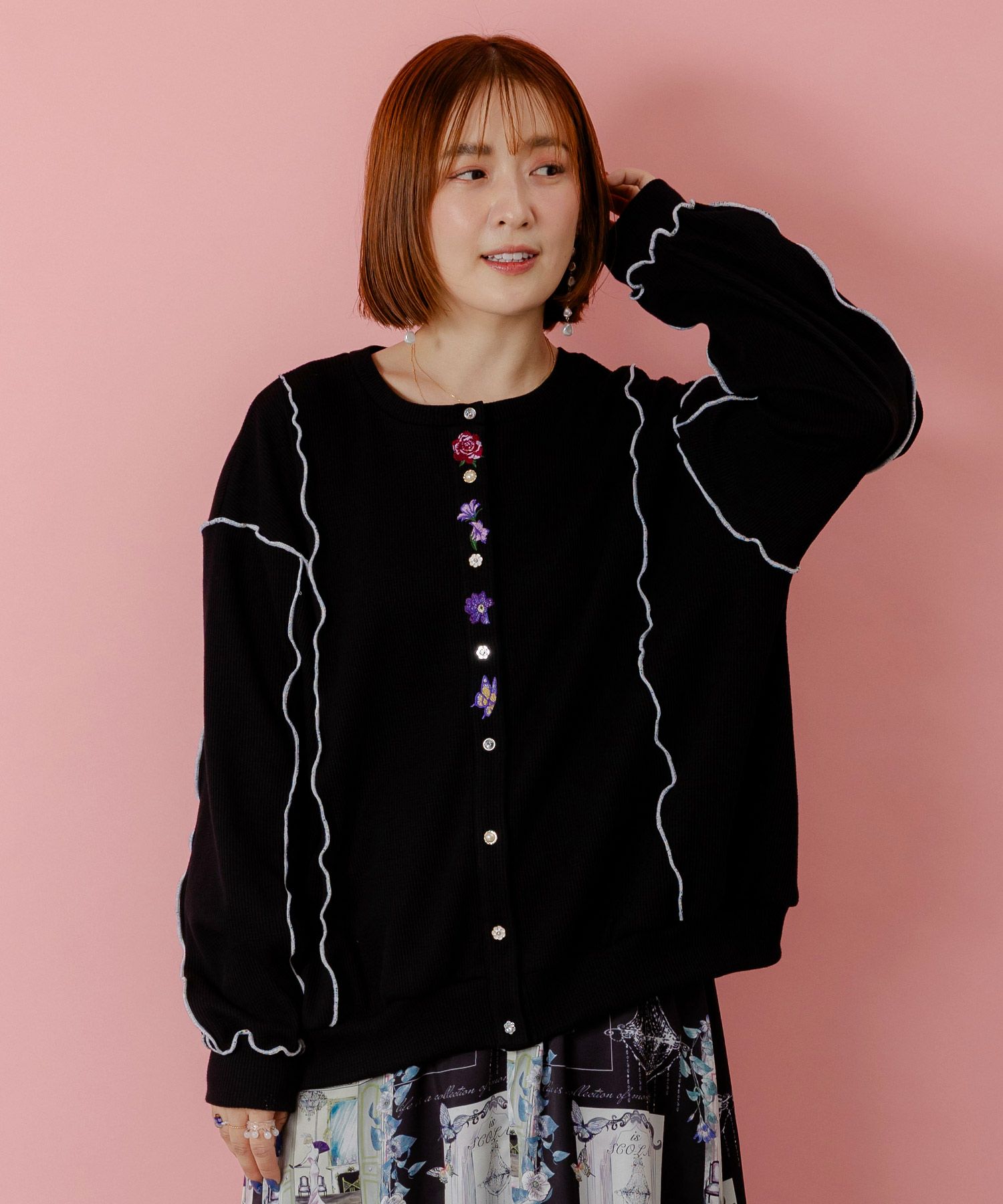 バイカラーメロウ ワッフルカーディガン-3