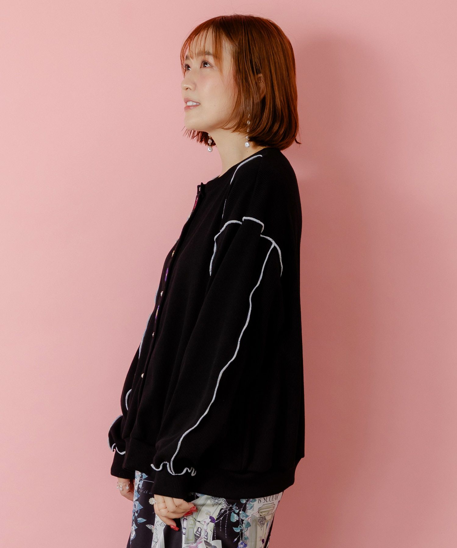 バイカラーメロウ ワッフルカーディガン-4