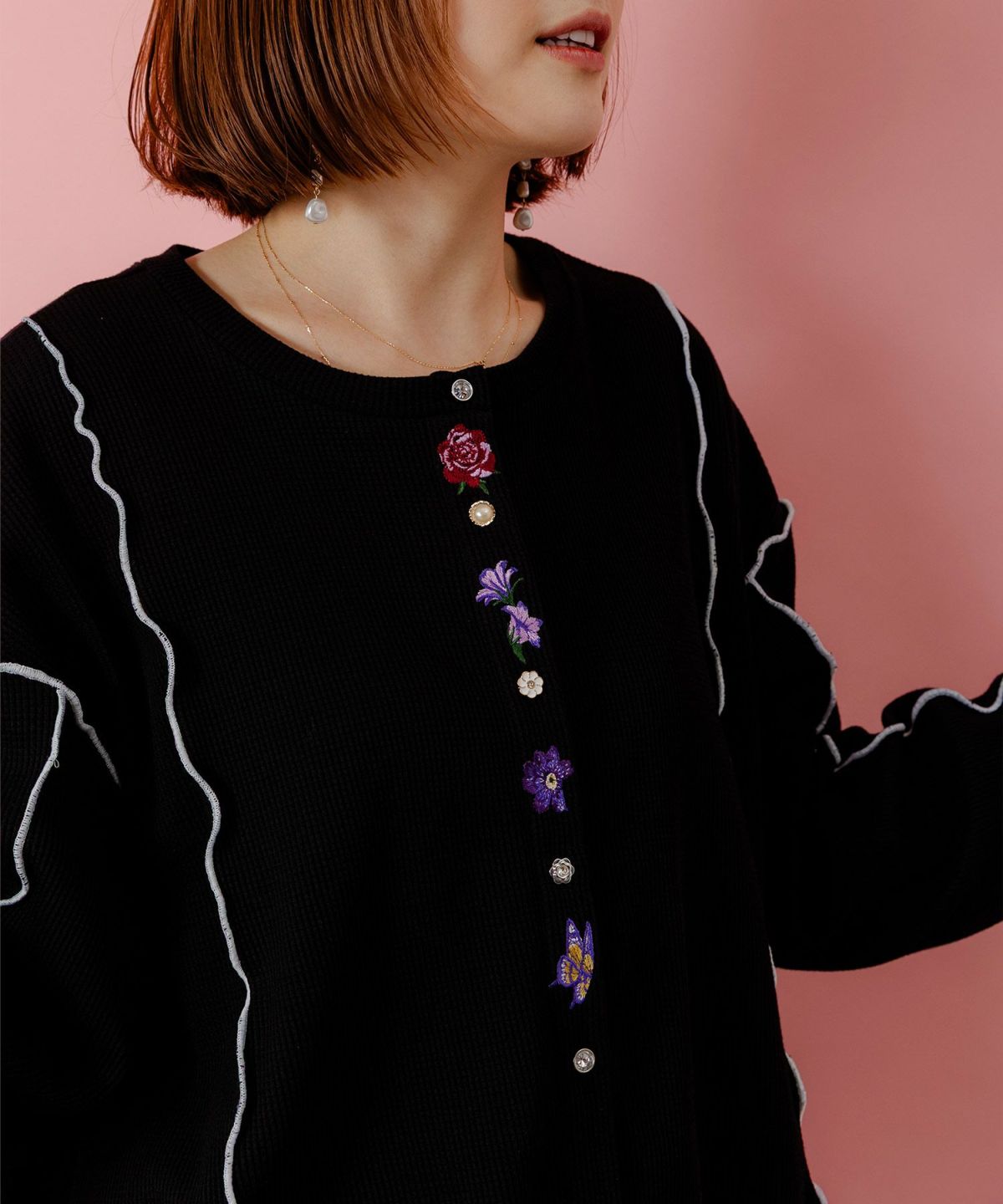 バイカラーメロウ ワッフルカーディガン-6