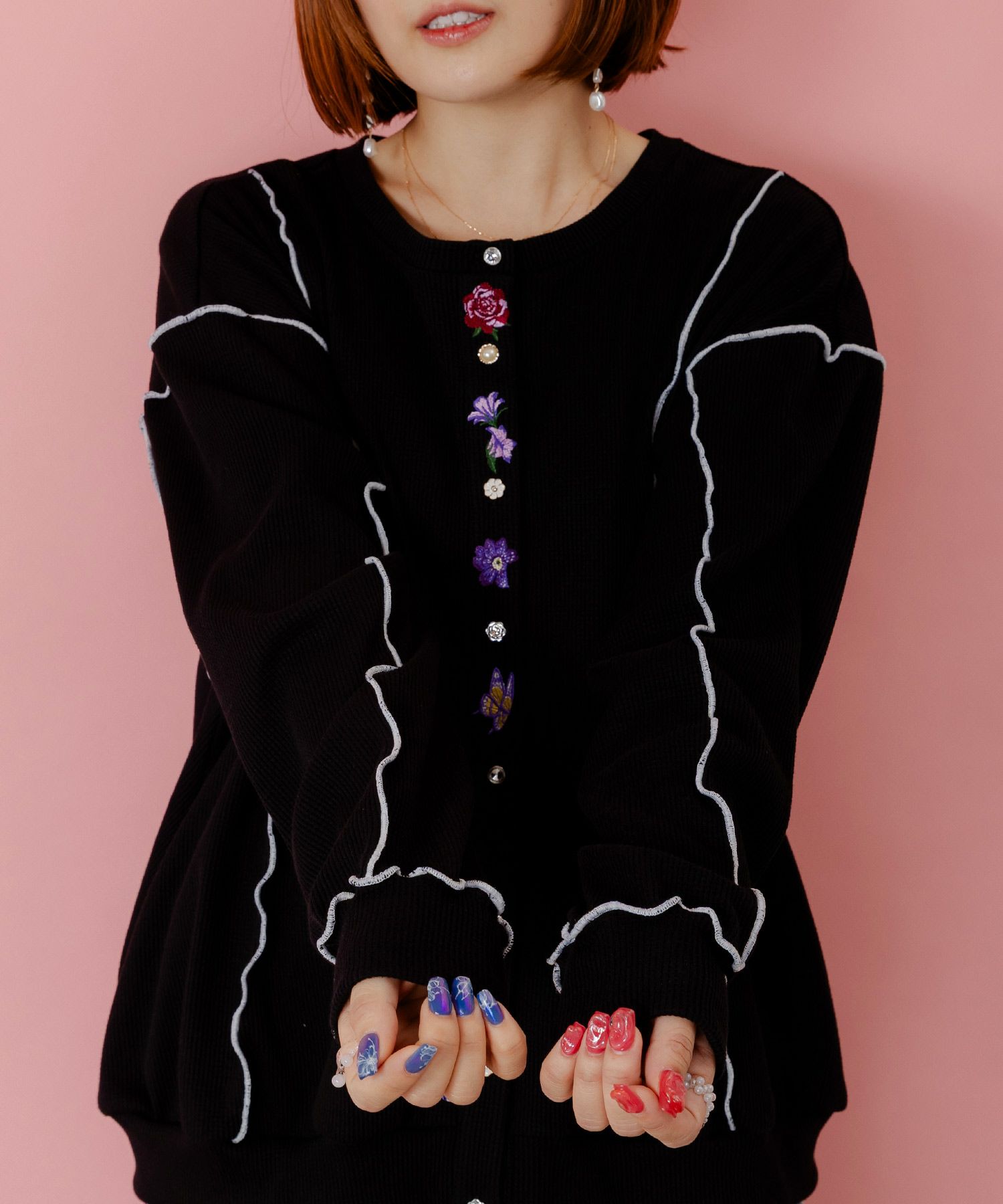 バイカラーメロウ ワッフルカーディガン-7