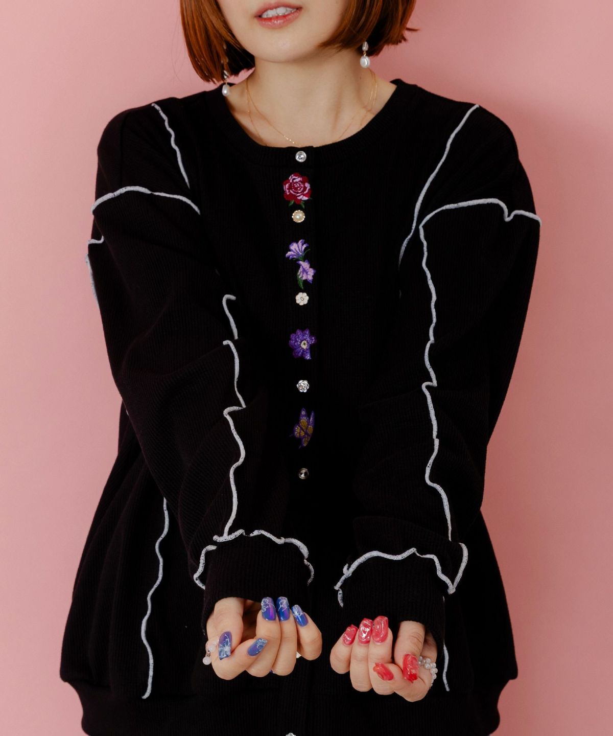 バイカラーメロウ ワッフルカーディガン-7