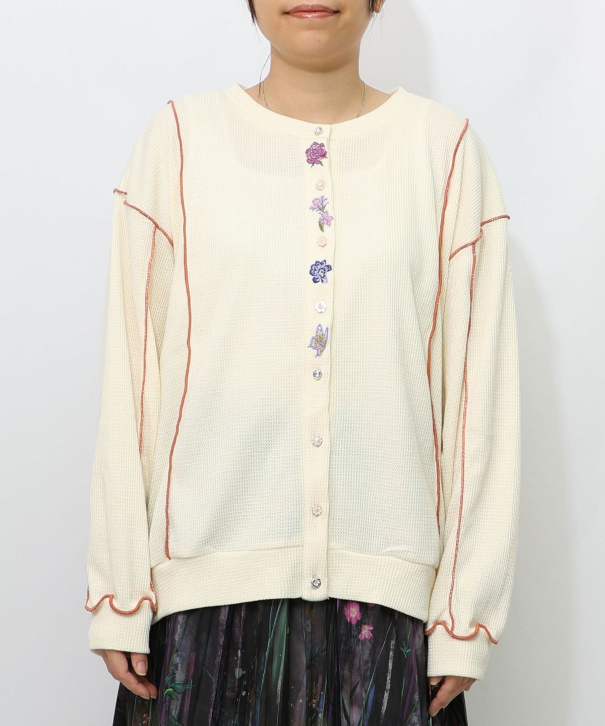 バイカラーメロウ ワッフルカーディガン-8