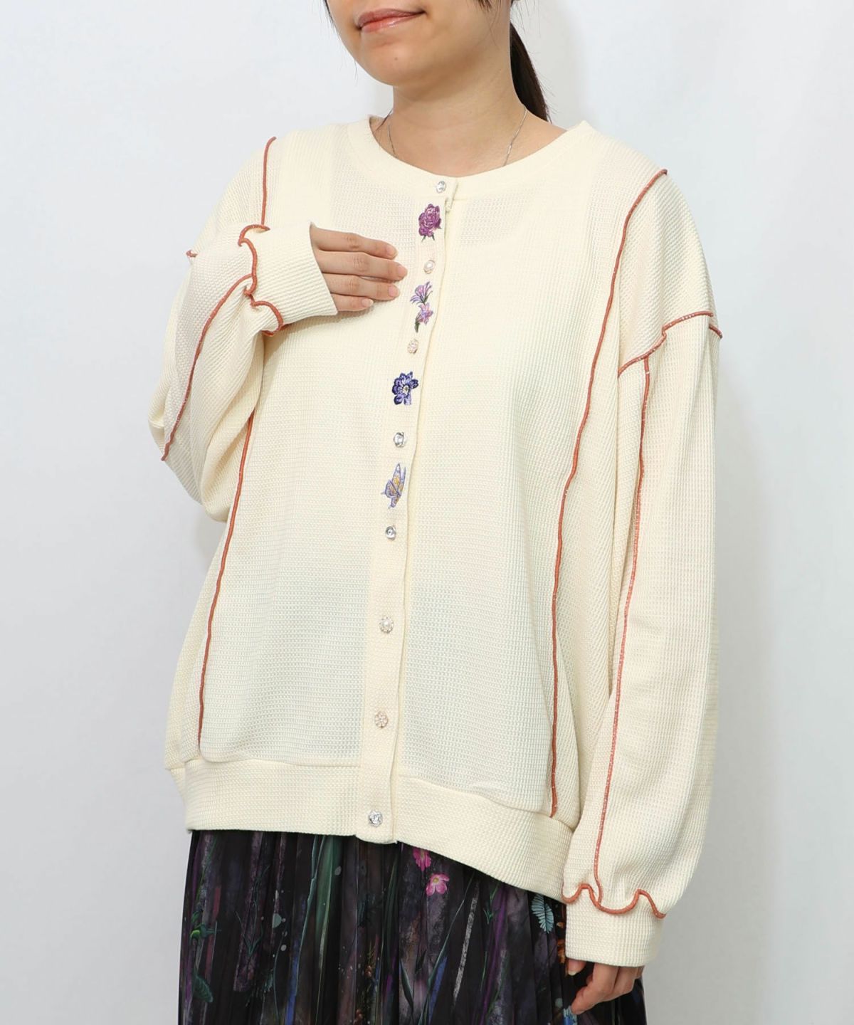 バイカラーメロウ ワッフルカーディガン-9