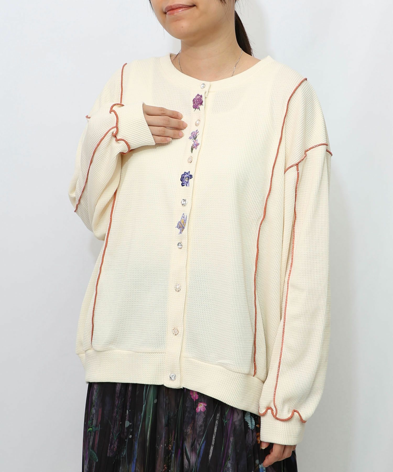 バイカラーメロウ ワッフルカーディガン-9