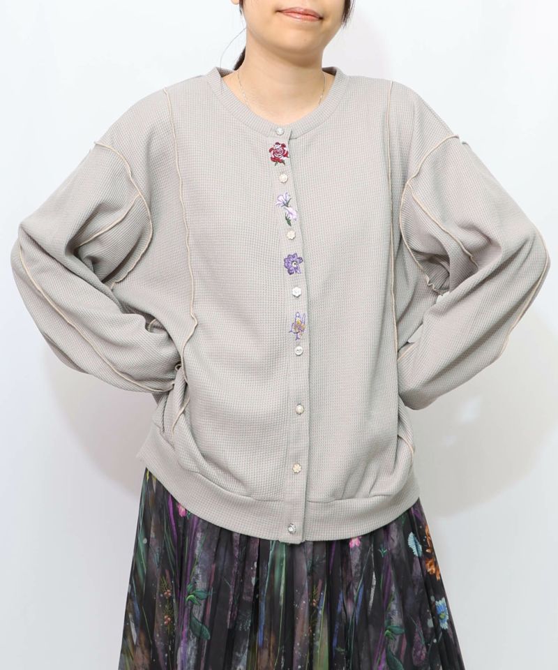 バイカラーメロウ ワッフルカーディガン-12