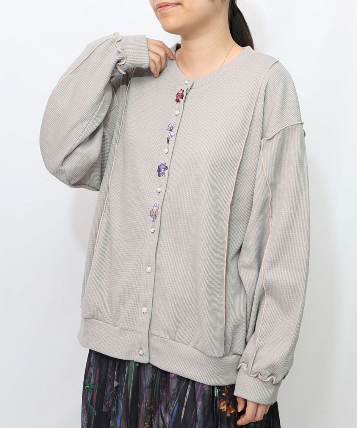 バイカラーメロウ ワッフルカーディガン-13