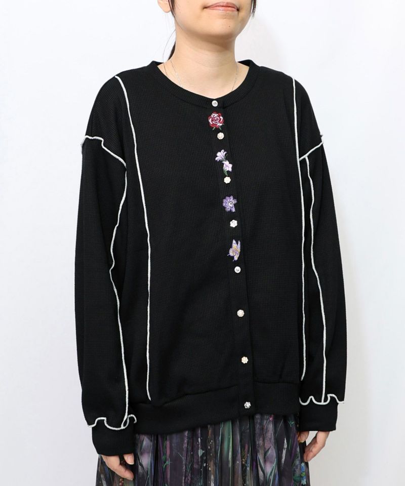 バイカラーメロウ ワッフルカーディガン-16