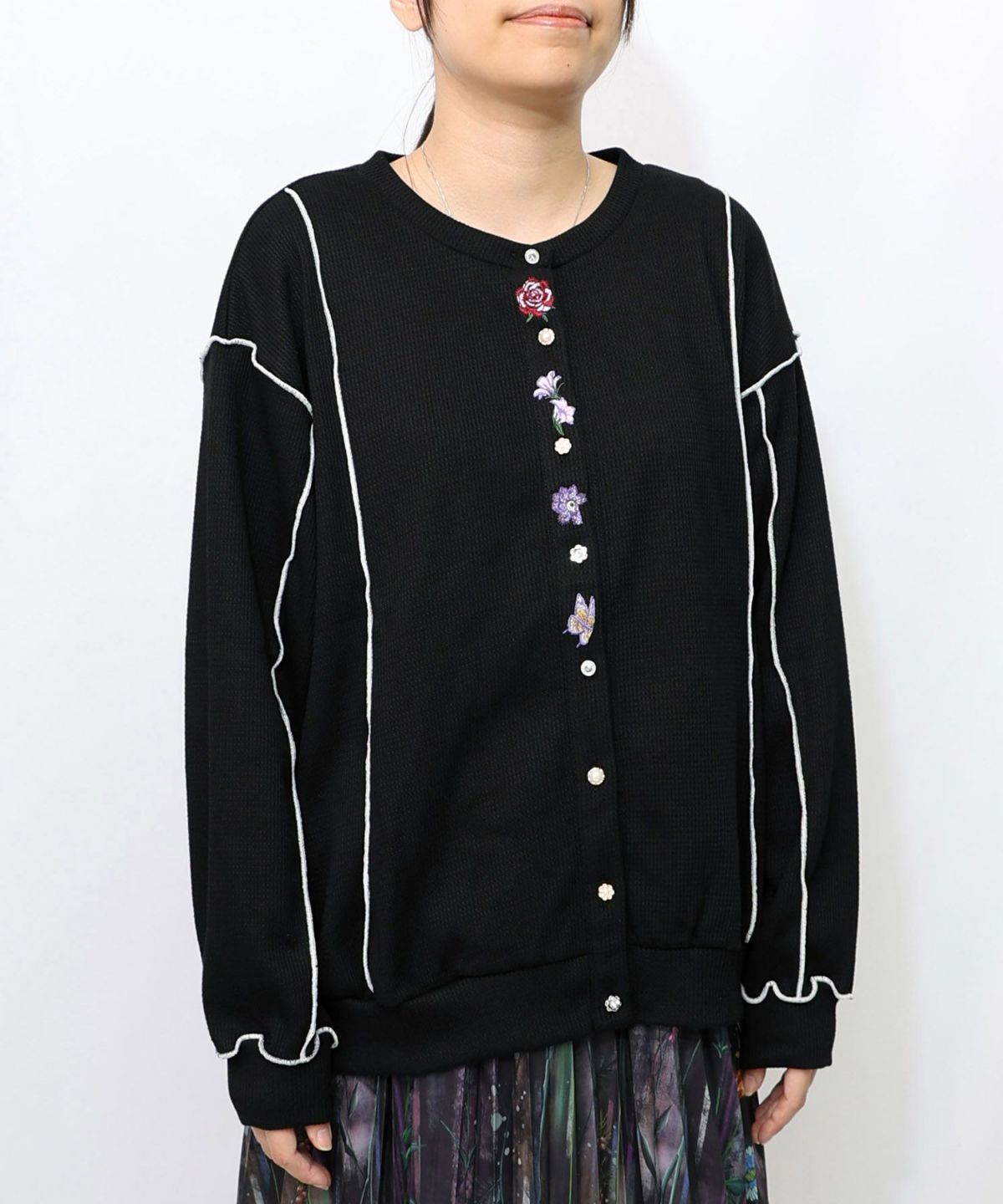 バイカラーメロウ ワッフルカーディガン-16