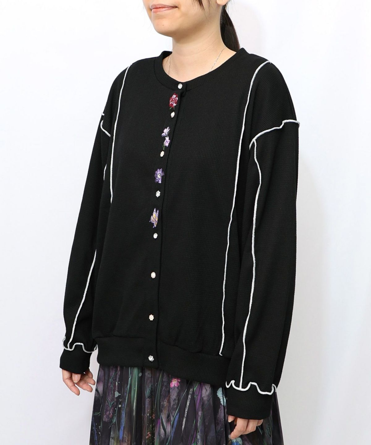 バイカラーメロウ ワッフルカーディガン-17