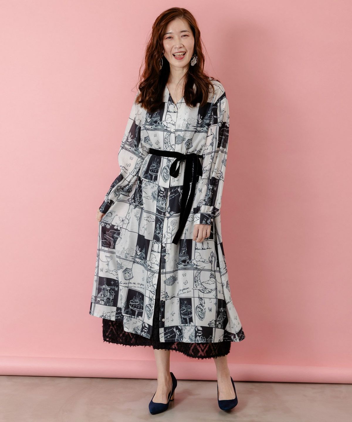 パリとブロックチェック柄ワンピース-1