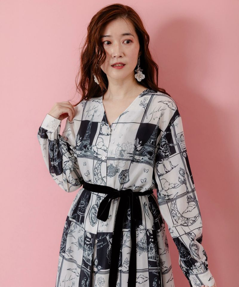 パリとブロックチェック柄ワンピース-2